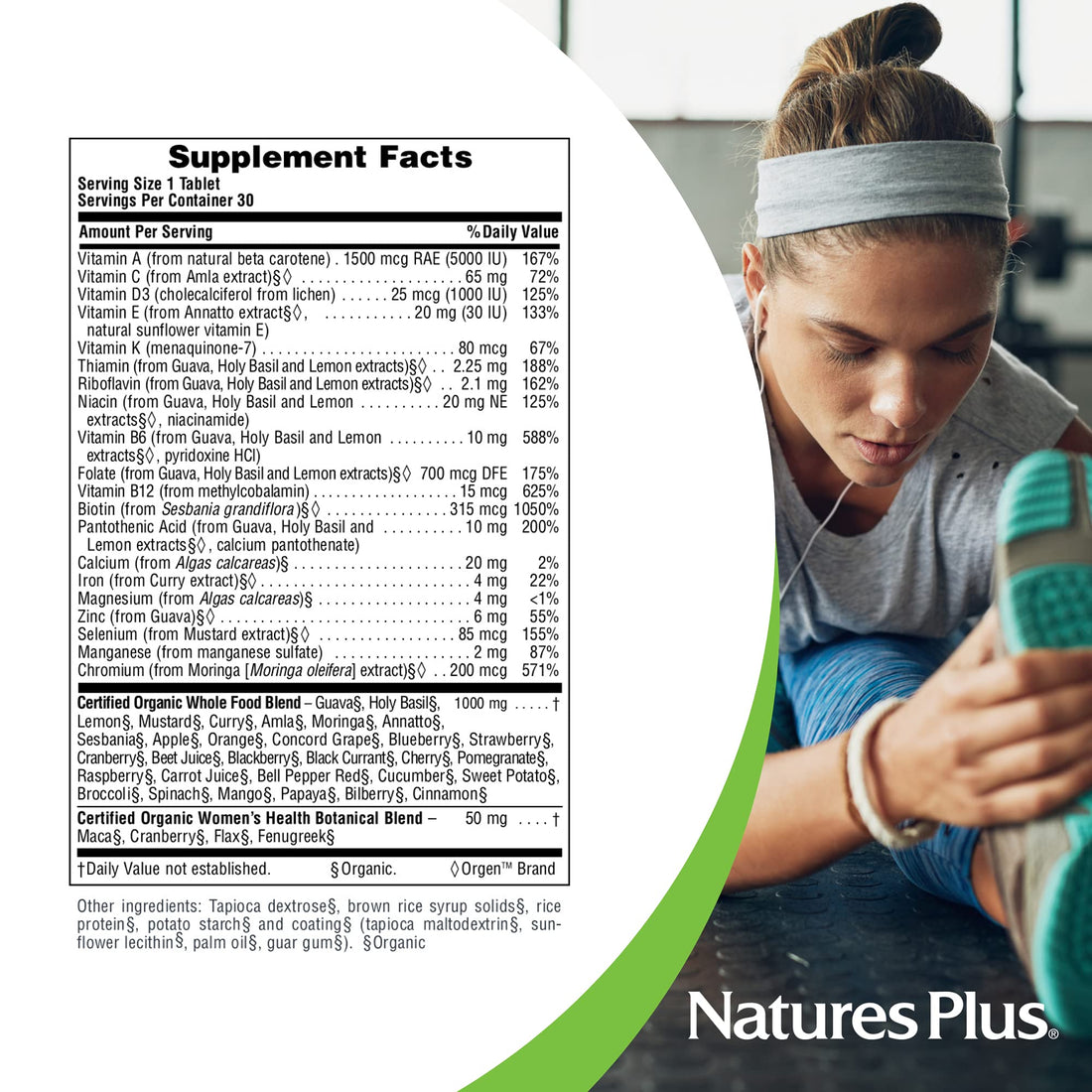 Natures Plus Source of Life Garden Certified Organic Women’s Once Daily Multivitamin - 30 Vegan Tablets - Pure, Natural Whole Food Ingredients - Energy Boost - Vegetarian, Gluten-Free - 30 Servings