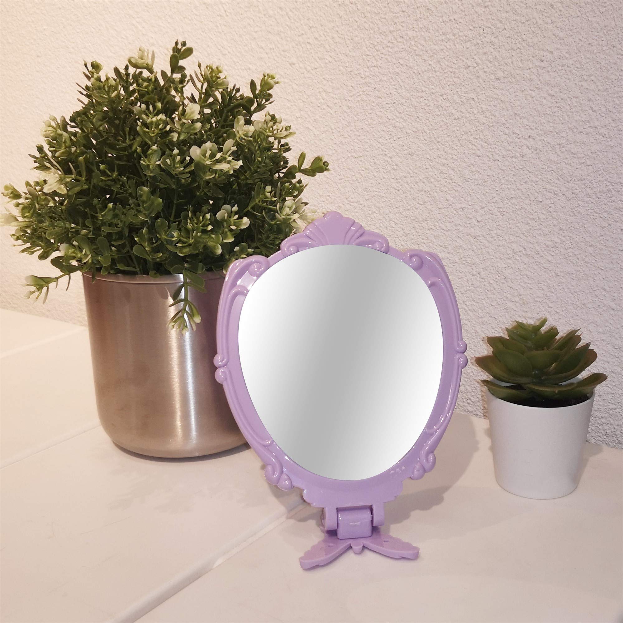 Embossed Butterfly Handheld Mirror with Folding Handle, Princess Style