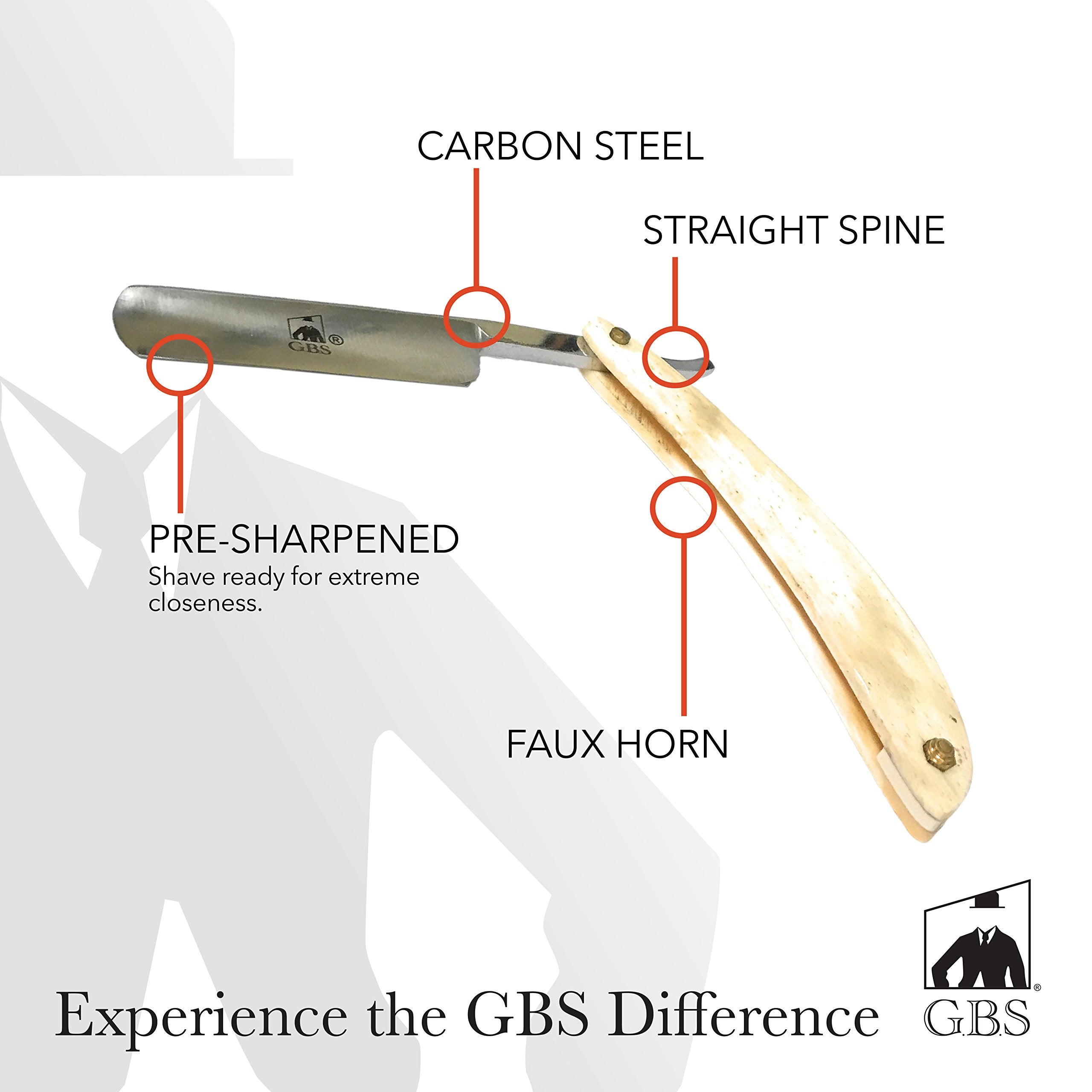 GBS Premium Carbon Steel Cut Throat Straight Edge Blade Horn Ivory Razor 5/8 Half Hollow
