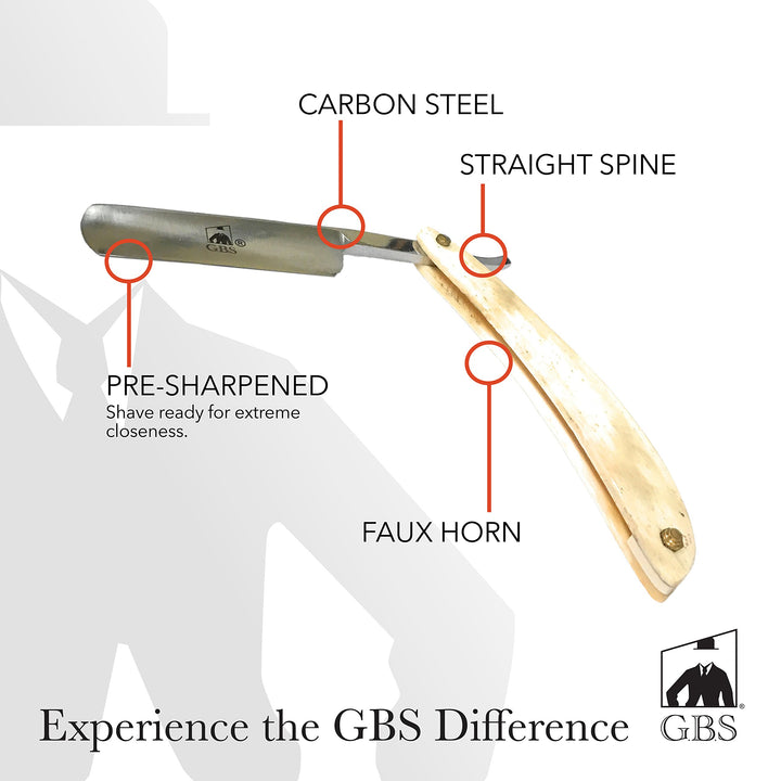 GBS Premium Carbon Steel Cut Throat Straight Edge Blade Horn Ivory Razor 5/8 Half Hollow