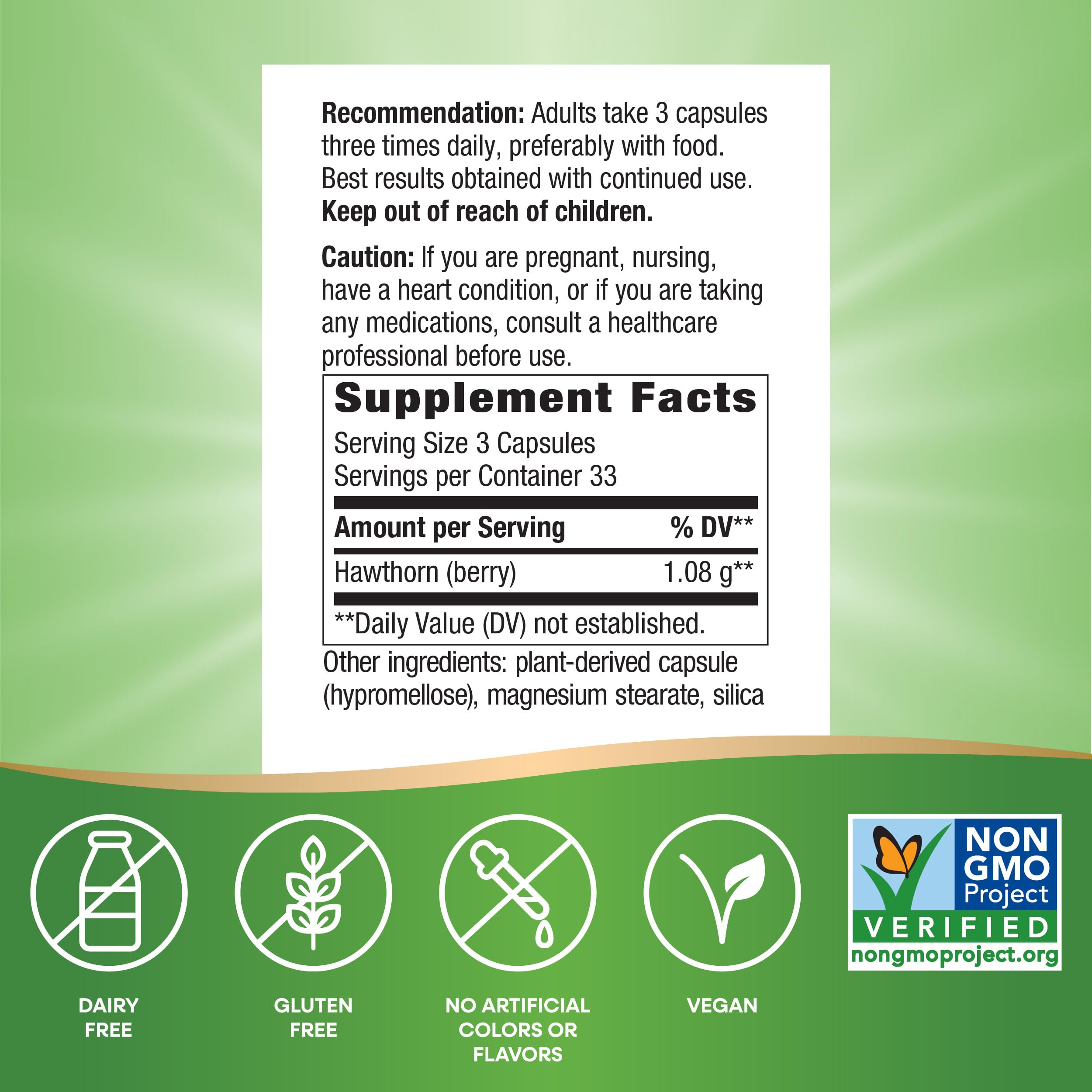 Nature's Way Herbal Hawthorn Berries, Traditional Heart Health Support*, 100 Vegan Capsules (Packaging May Vary)