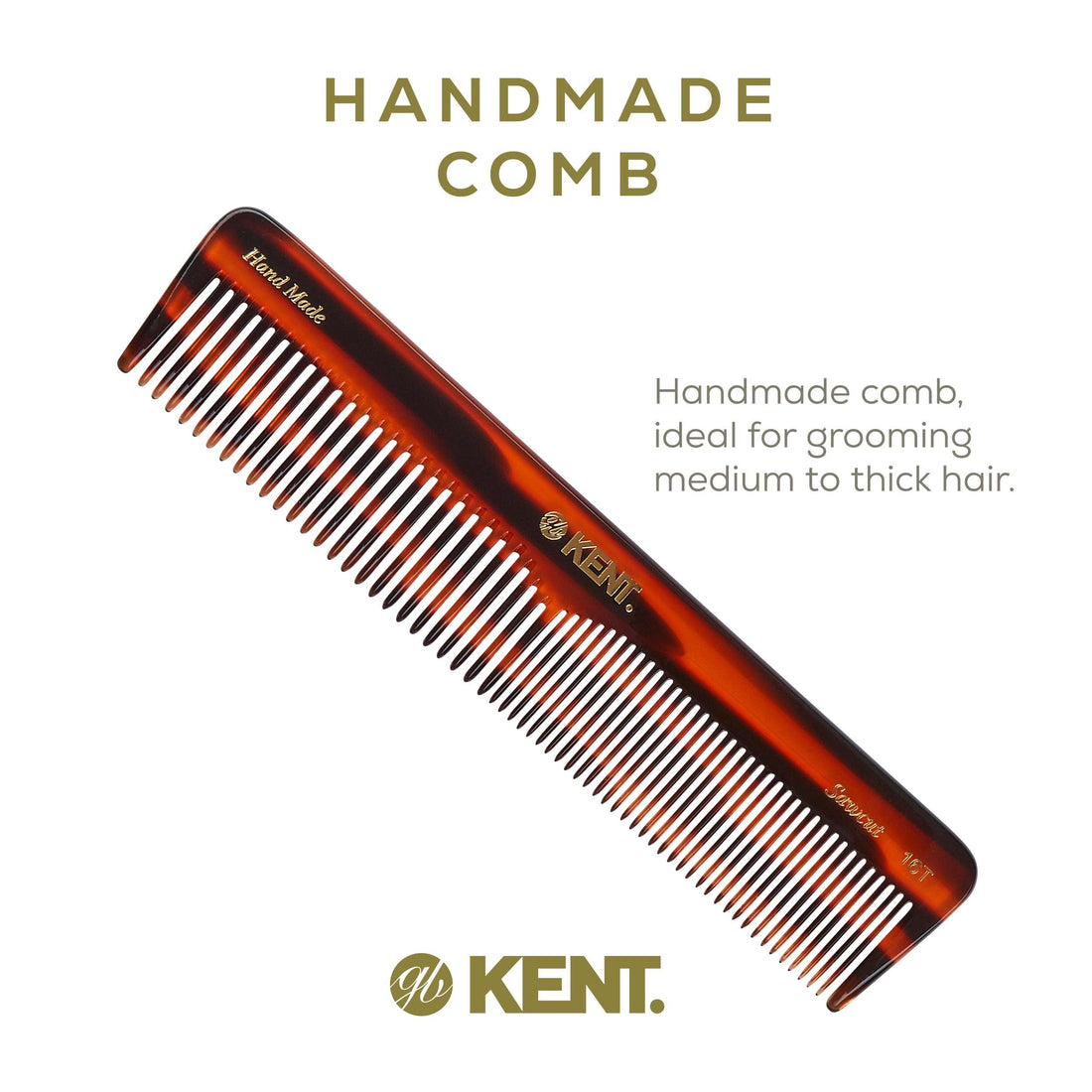 2-Pack : Kent - The Handmade Comb - 188 mm Extra Large Coarse and Fine Toothed Sawcut 16T (2-Pack)