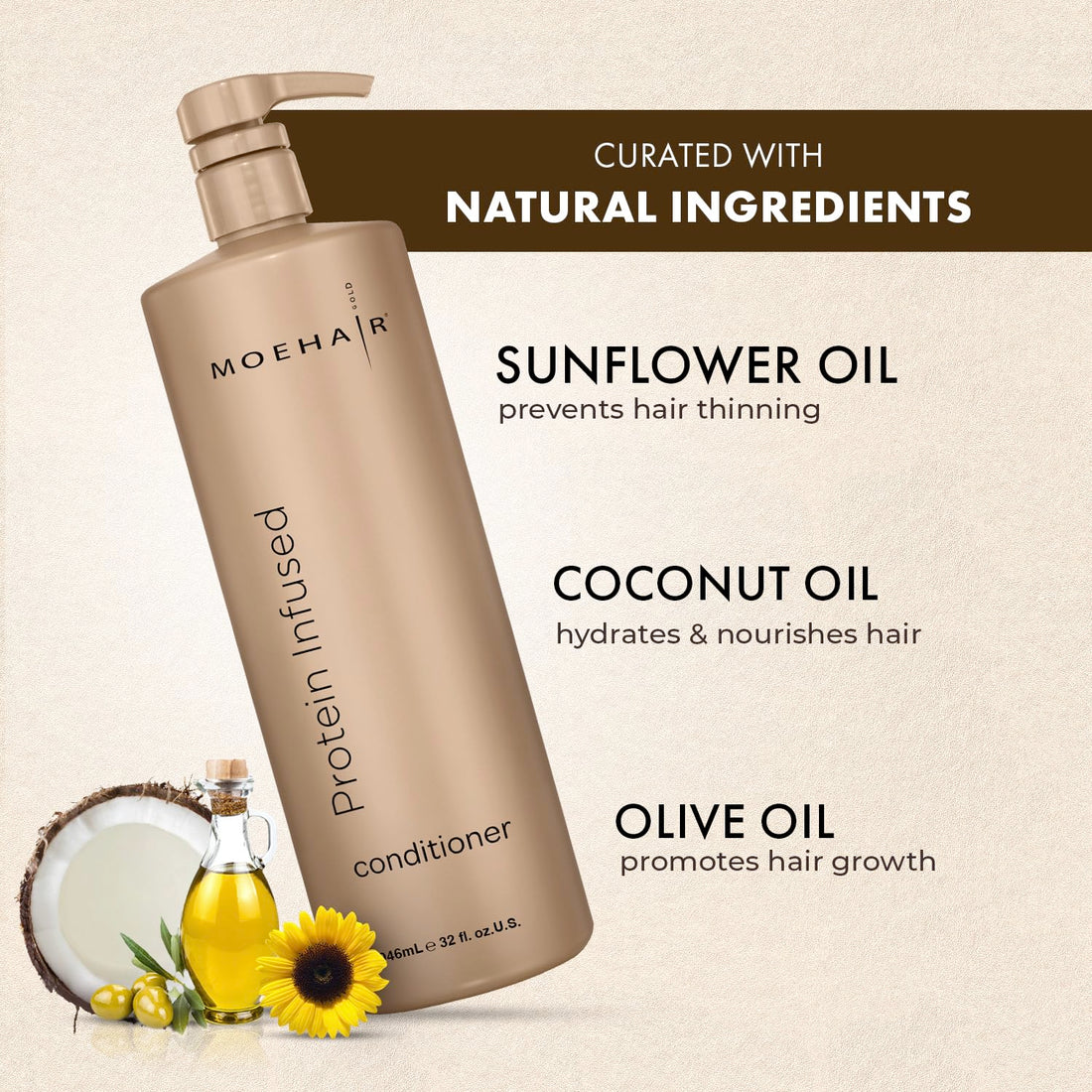 MOEHAIR Protein Infused Hair Conditioner (32 Fl oz) For Chemically Treated, Damaged Dry Hair With Proteins | Smoothens Split Ends | Adds Shine and Luster | Protein Conditioner