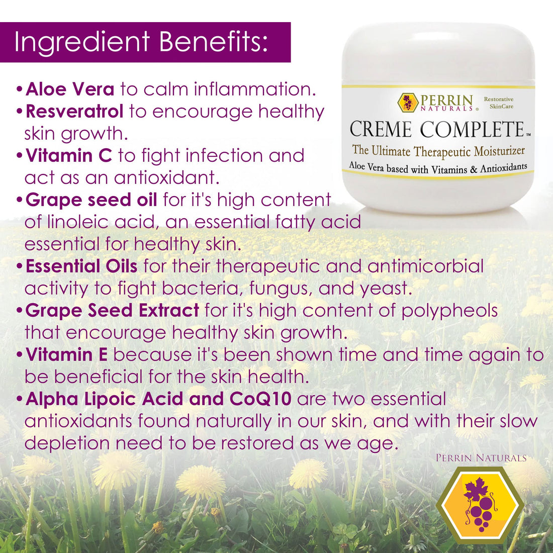 Creme Complete- All Natural, Restorative & Anti-Aging skin care. A Corrective Moisturizer for Sun Damage, Lichen Sclerosus, and Wrinkles. by Perrin Naturals¤Ä