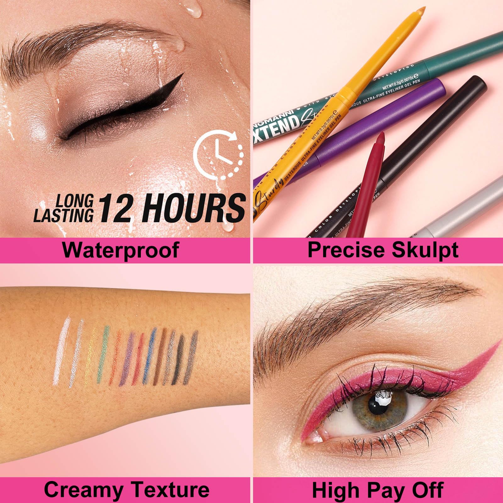 Mefyhtune Purple Waterproof Eyeliner Pencil Retractable Cream Purple Gel Eyeliner Smudge-proof Hypoallergenic (06#)