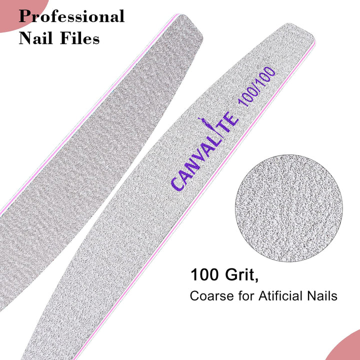 Canvalite 10pcs 100 Grit Nail Files for Acrylic Nails Emery Board Nail Styling Tools for Home and Salon Use