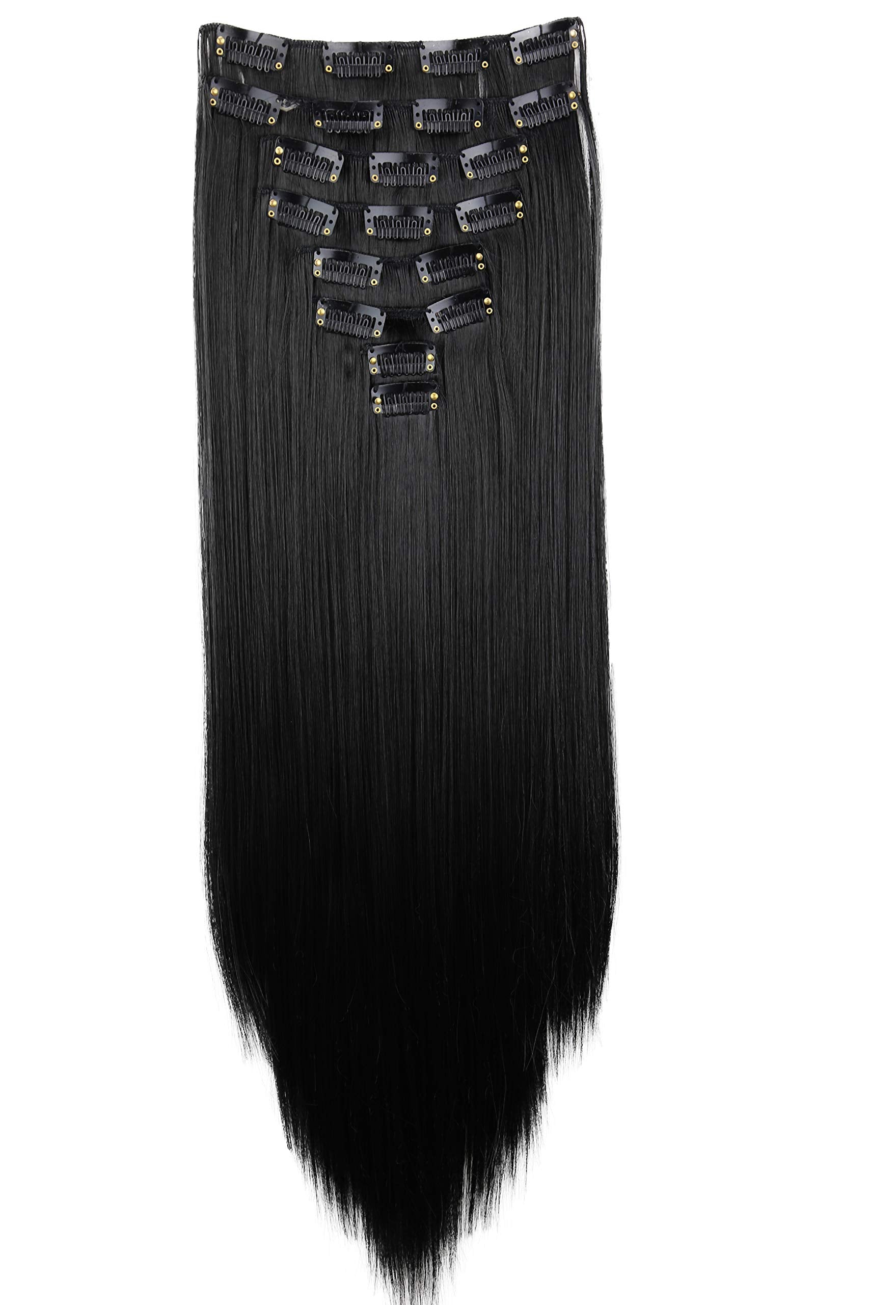 black # 1 CES 100 : PRETTYSHOP XXL Full Head Set 8 pcs 20 Clip In Hair Extensions Hairpiece Smooth Straight Heat-Resisting black # 1 CES 100