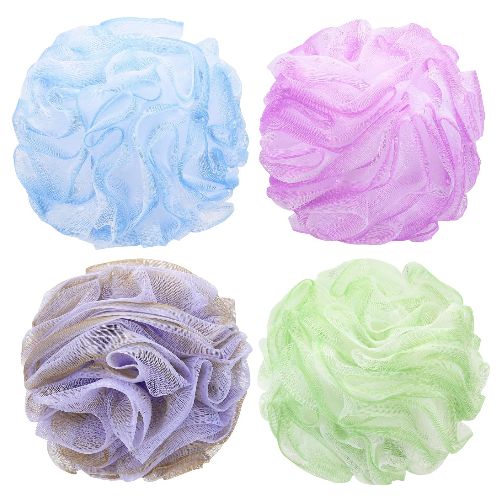 Tbestmax 4 Pack Bath Sponge Pouf Shower Loofah Body Scrubber Exfoliator, 60g/Piece - 4 Colors