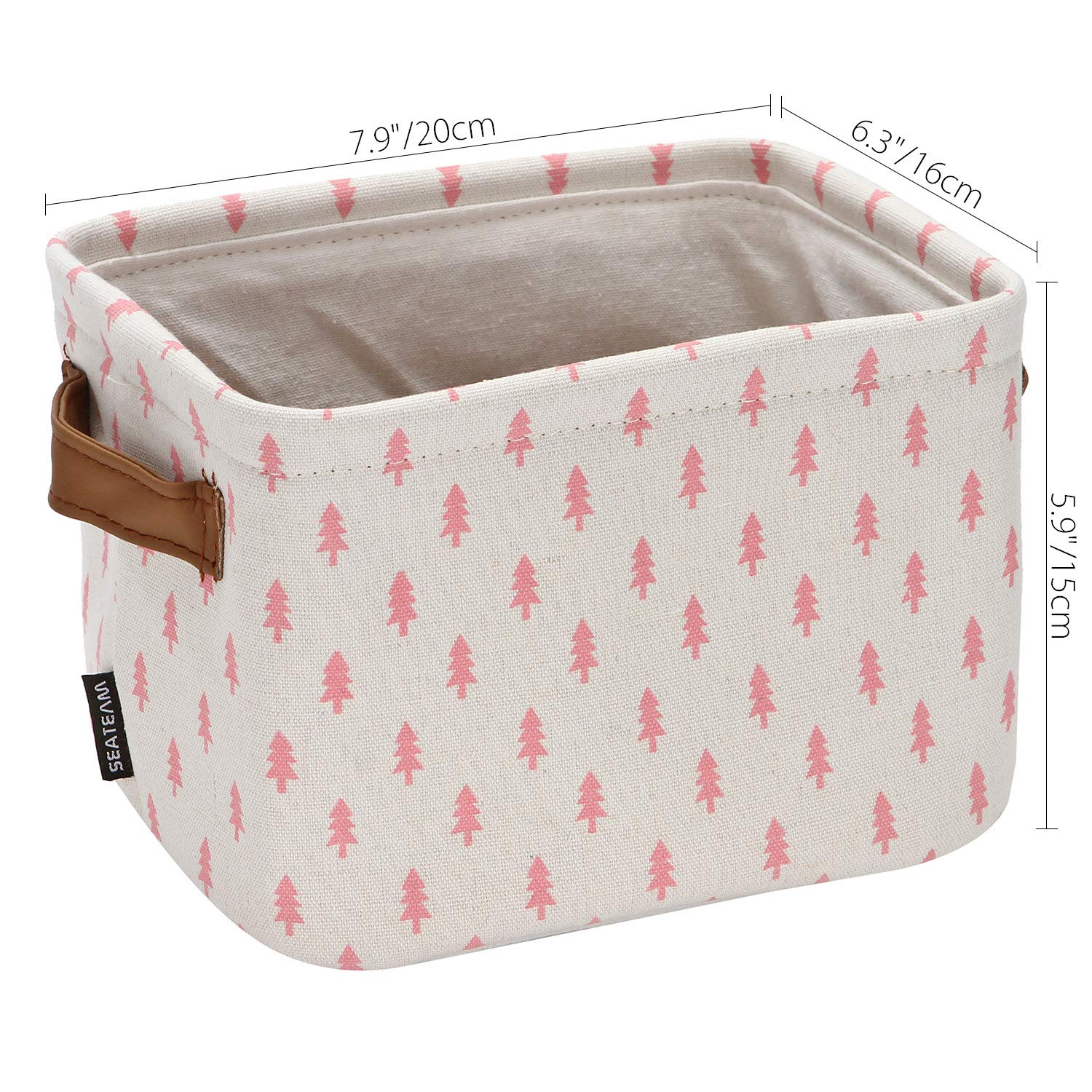 Sea Team Collapsible Small Canvas Fabric Storage Basket with Handles, Square Mini Storage Box, Cube, Foldable Shelf Basket, Closet, Desk Organizer for Nursery, Home, Office (Pink, Set of 4)