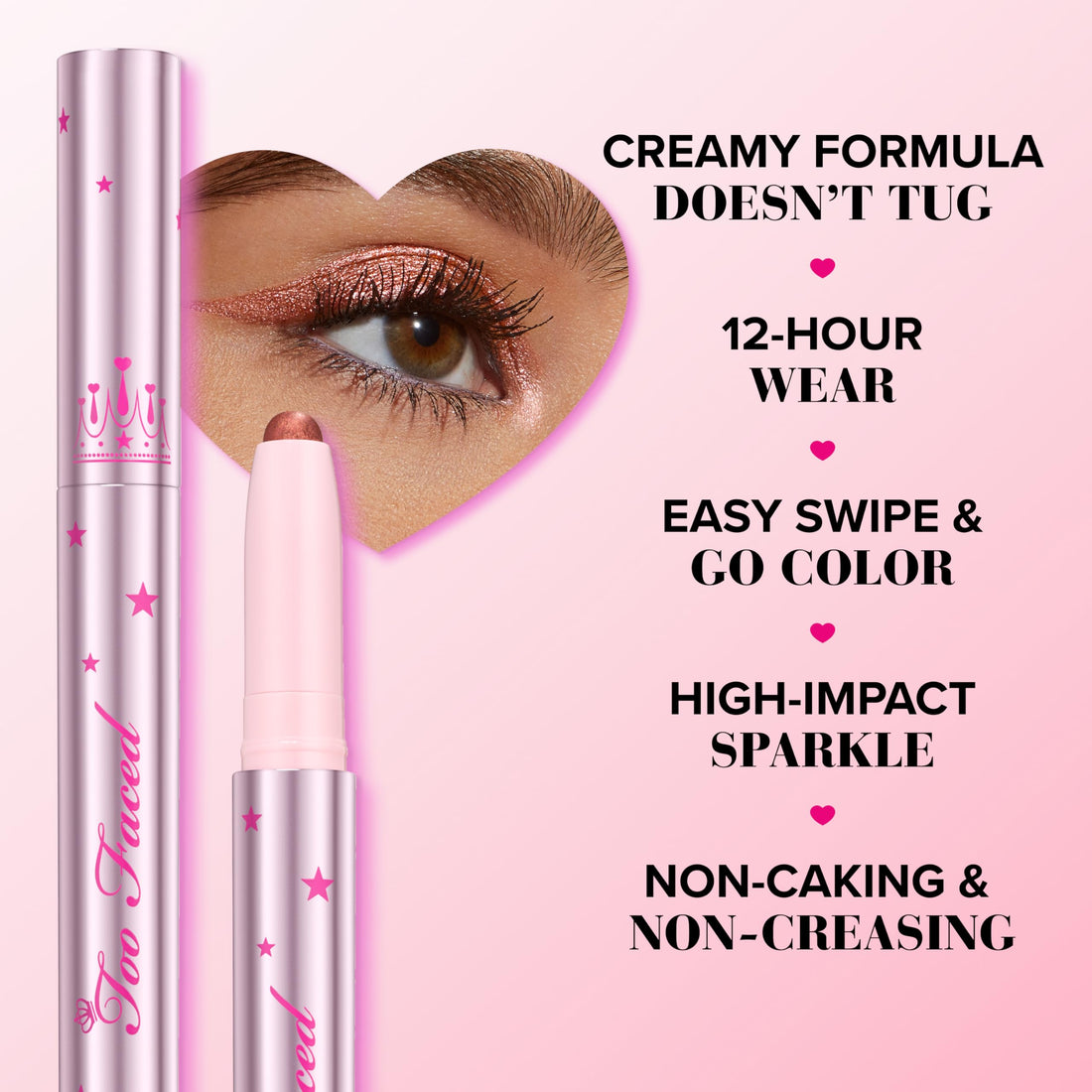 Too Faced Quickie Queen Eyeshadow Sticks | Creamy, Long Wearing + Non-Creasing, High-Impact Sparkle, Fairy Dust