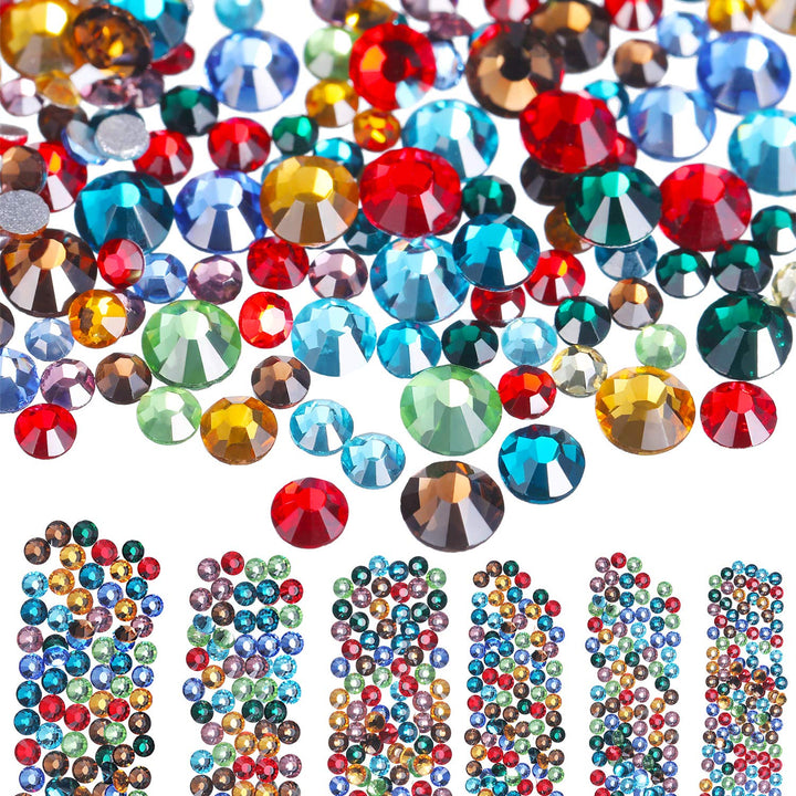 Bememo 3456 Pieces Nail Crystals AB Nail Art Rhinestones Round Beads Flatback Glass Charms Gems Stones, 6 Sizes for Nails Decoration Makeup Clothes Shoes (Multicolor, Mixed SS4 5 6 8 10 12)