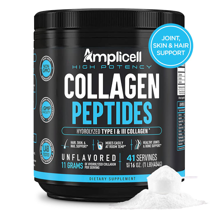 AMPLICELL Multi Collagen Peptides Powder - Hydrolyzed Type 1 & 3 for Hair, Skin, Nails & Joints - Unflavored, Grass-Fed, Keto & Paleo Friendly for Women & Men - 41 Servings