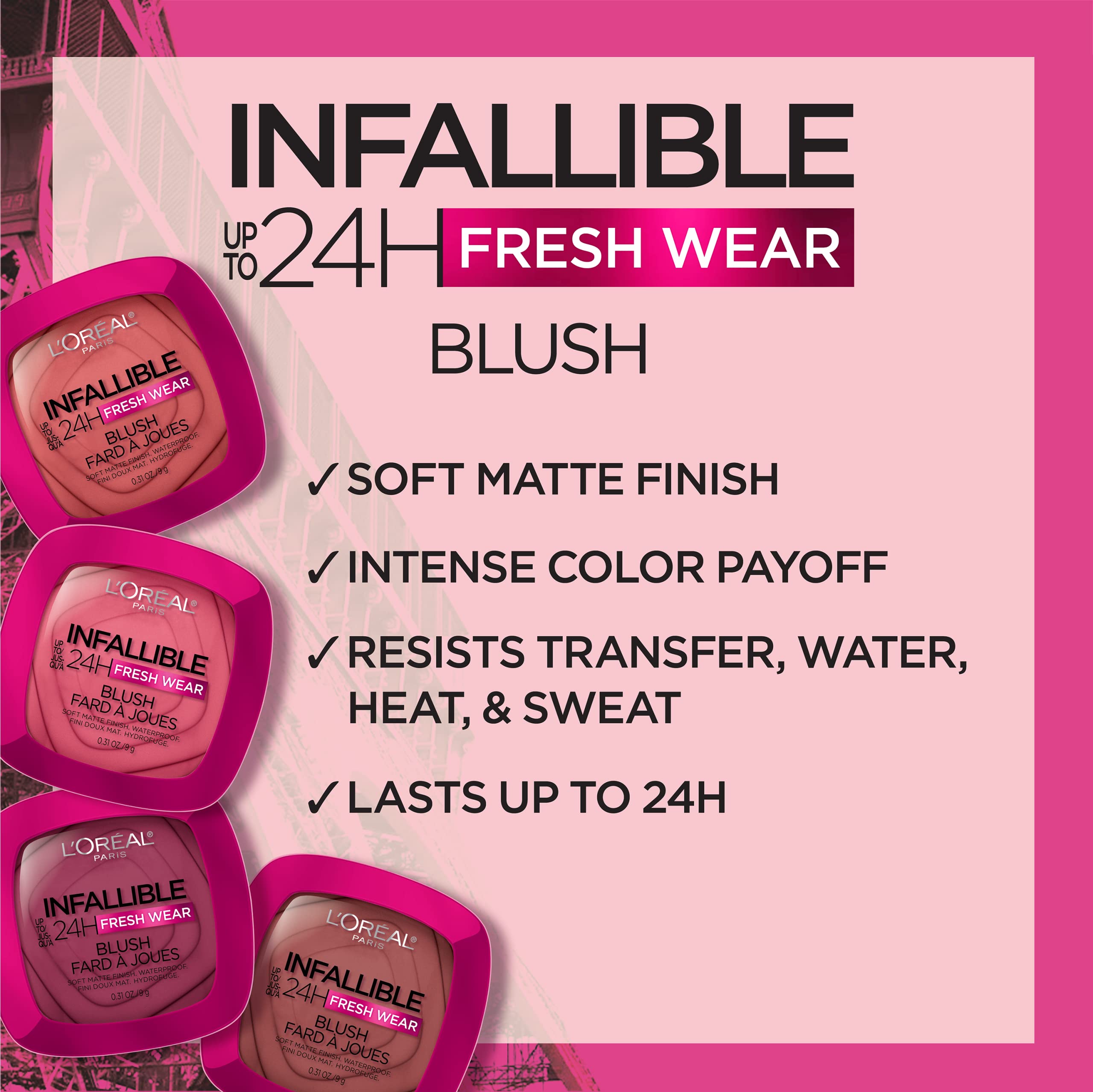L'Oreal Paris Infallible Up to 24H Fresh Wear Soft Matte Blush, Blendable, Long-Lasting and Waterproof Cheek Make Up, Legendary Berry 15, 0.31 Oz