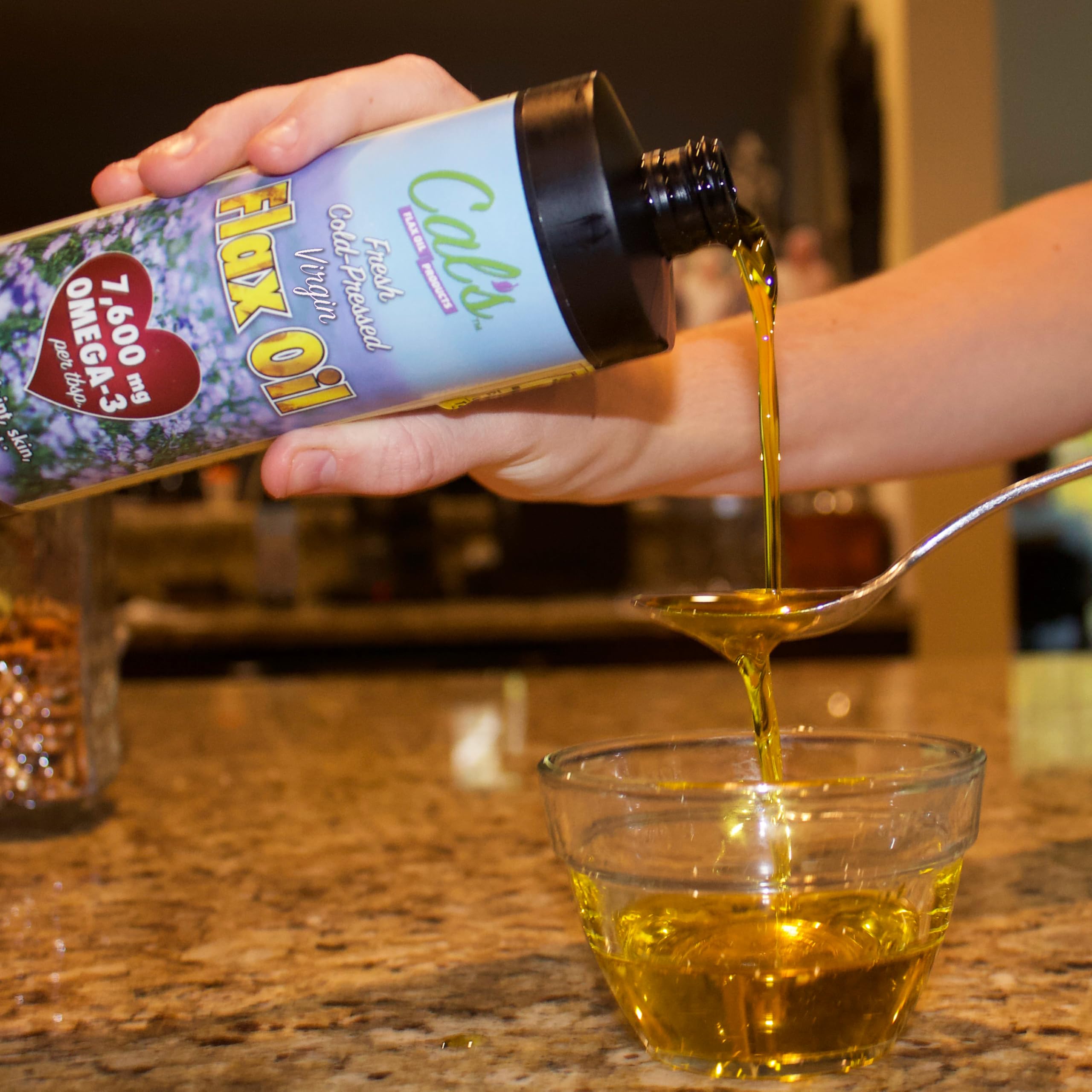 Cal's Flax Oil, Cold Pressed Flax seed, High in Omega 3 Fatty Acid, Unrefined Flax Seed Oil, Pure Flax Seed Oil Liquid Supplement for Joint, Skin, and Heart Health Support - 32 oz