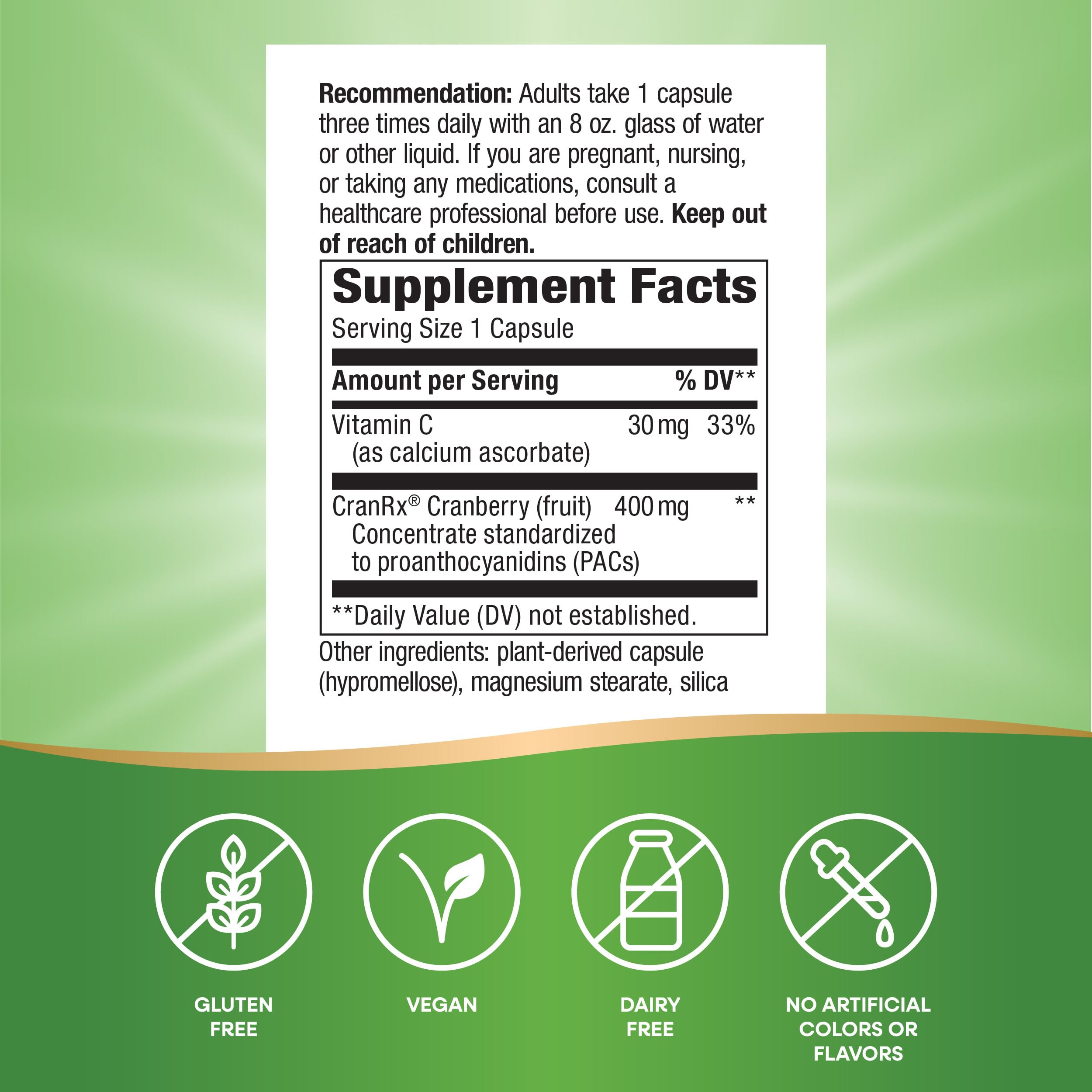 Nature's Way Premium Blend Cranberry, Urinary Tract Health Support*, with 100% Cranberry Concentrate, 400 mg Per Serving, 60 Capsules (Packaging May Vary)