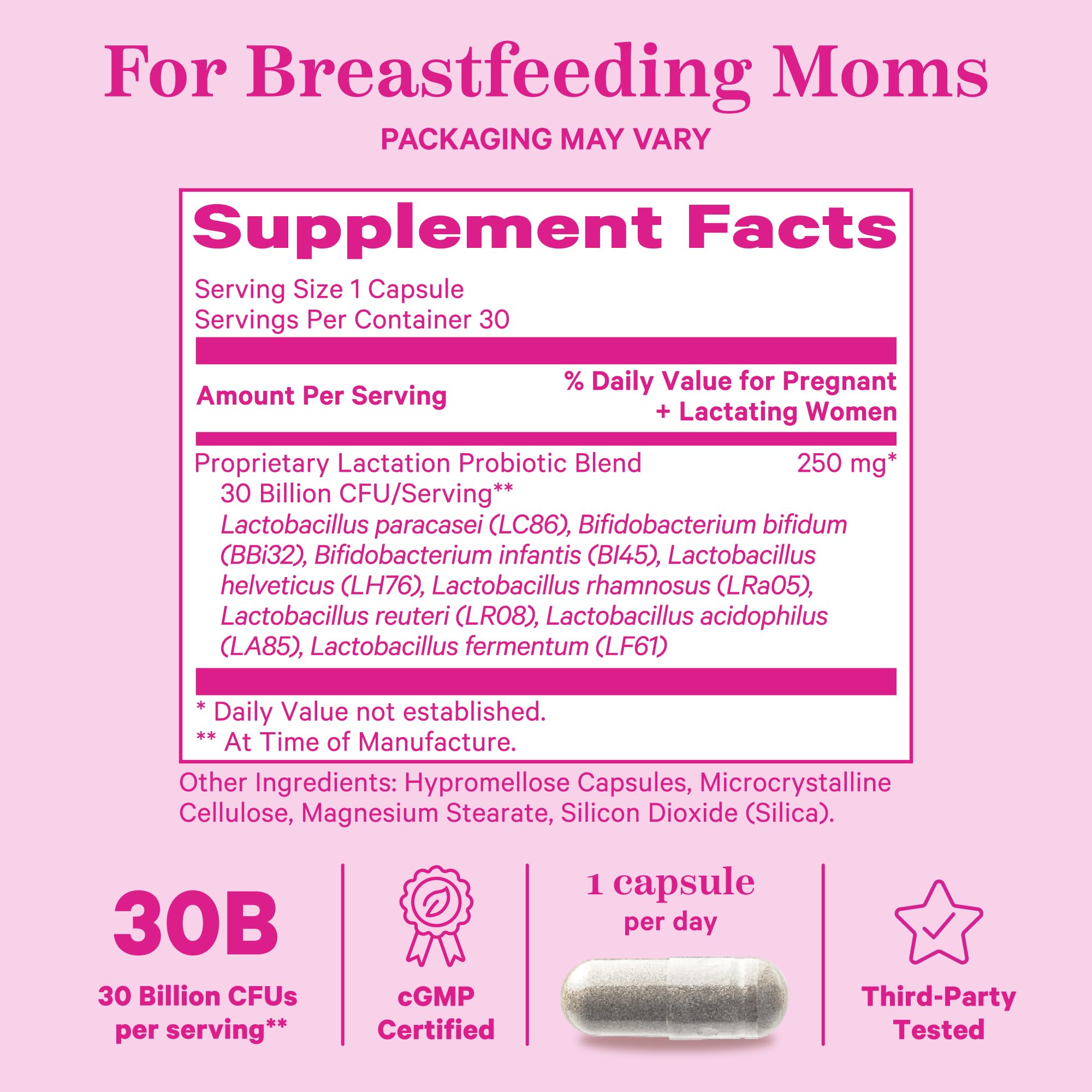 Pink Stork Lactation Probiotic - 10 Billion CFUs Multi Strain Postnatal Probiotics for Breastfeeding Women - Support Breast Milk & Gut Health, Postpartum Essentials, 30 Capsules