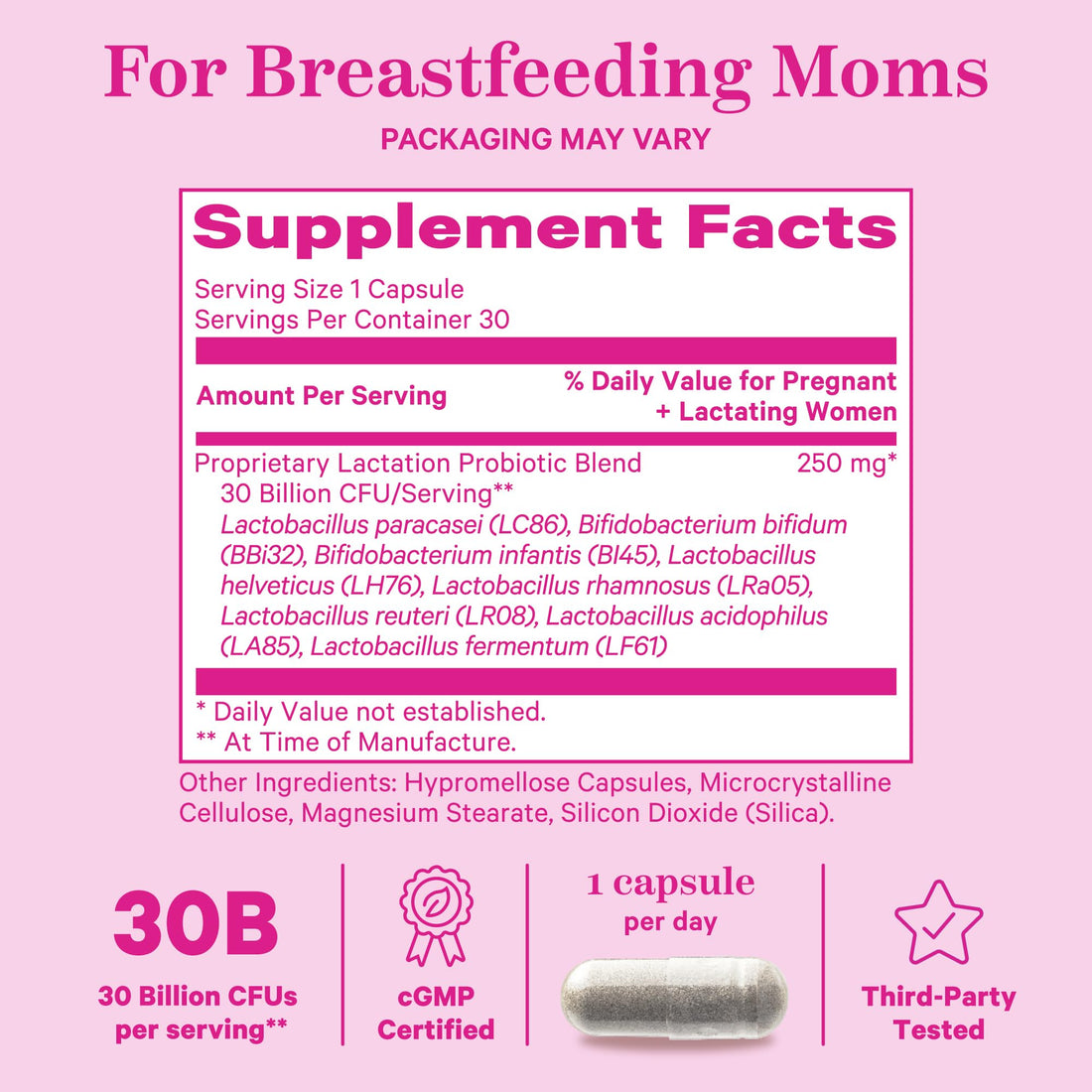 Pink Stork Lactation Probiotic - 10 Billion CFUs Multi Strain Postnatal Probiotics for Breastfeeding Women - Support Breast Milk & Gut Health, Postpartum Essentials, 30 Capsules