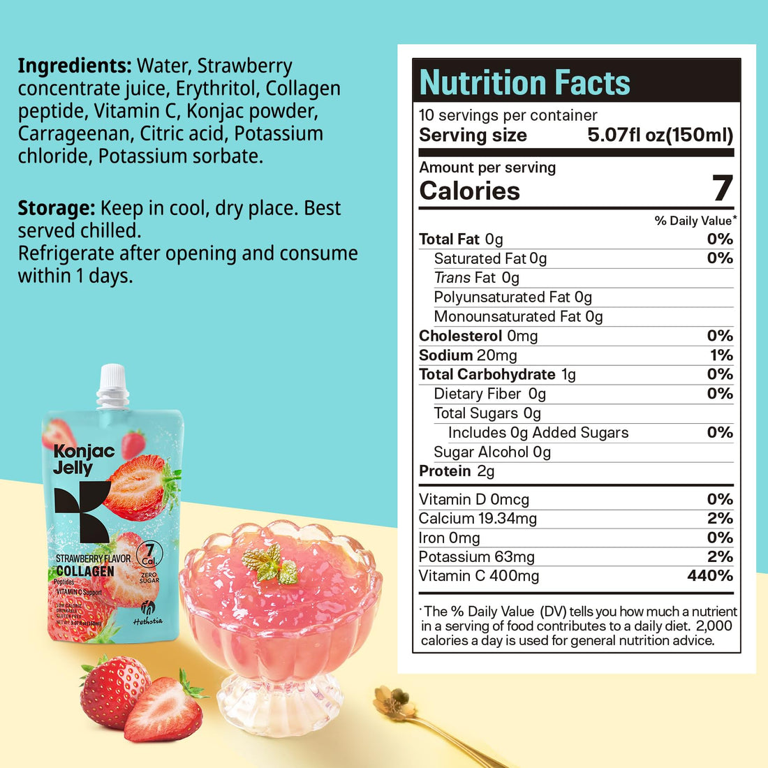 Hethstia Konjac Jelly Strawberry Flavor with Collagen Peptides – 10 Pack Drinkable Strawberry Jelly Squeeze Pouches, 7 Kcal, 0 Sugar, Keto, Gluten-Free, Vitamin C Healthy Snacks & Food Gifts