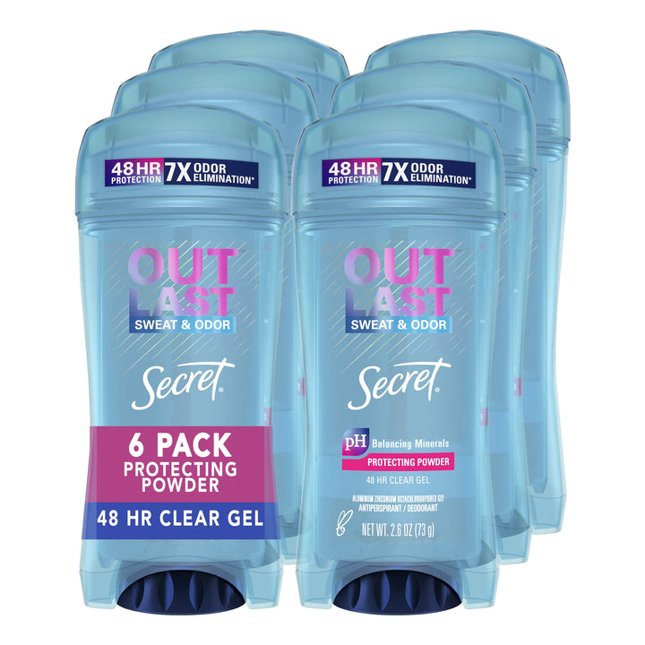 Secret Outlast Clear Gel Antiperspirant and Deodorant, Protecting Powder Scent, 2.7 Ounce (Pack of 6)