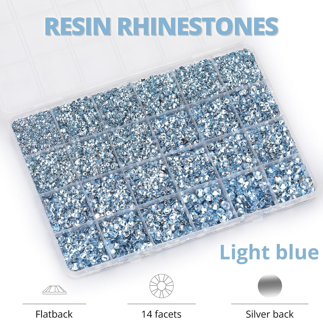 30000Pcs Resin Rhinestones Set for Crafting Bedazzling, Light Blue Flatback Gems Jewels for Crafts Clothes Shoes Fabric Outfit Nails Makeup, Flat Back Crystal 2-6mm with b 7000 Glue