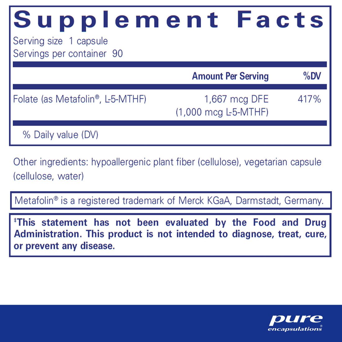 Pure Encapsulations Folate 1000 - Metafolin L-5-MTHF - Heart Health Supplement* - Folate Supplement - Non-GMO & Gluten Free - 90 Capsules