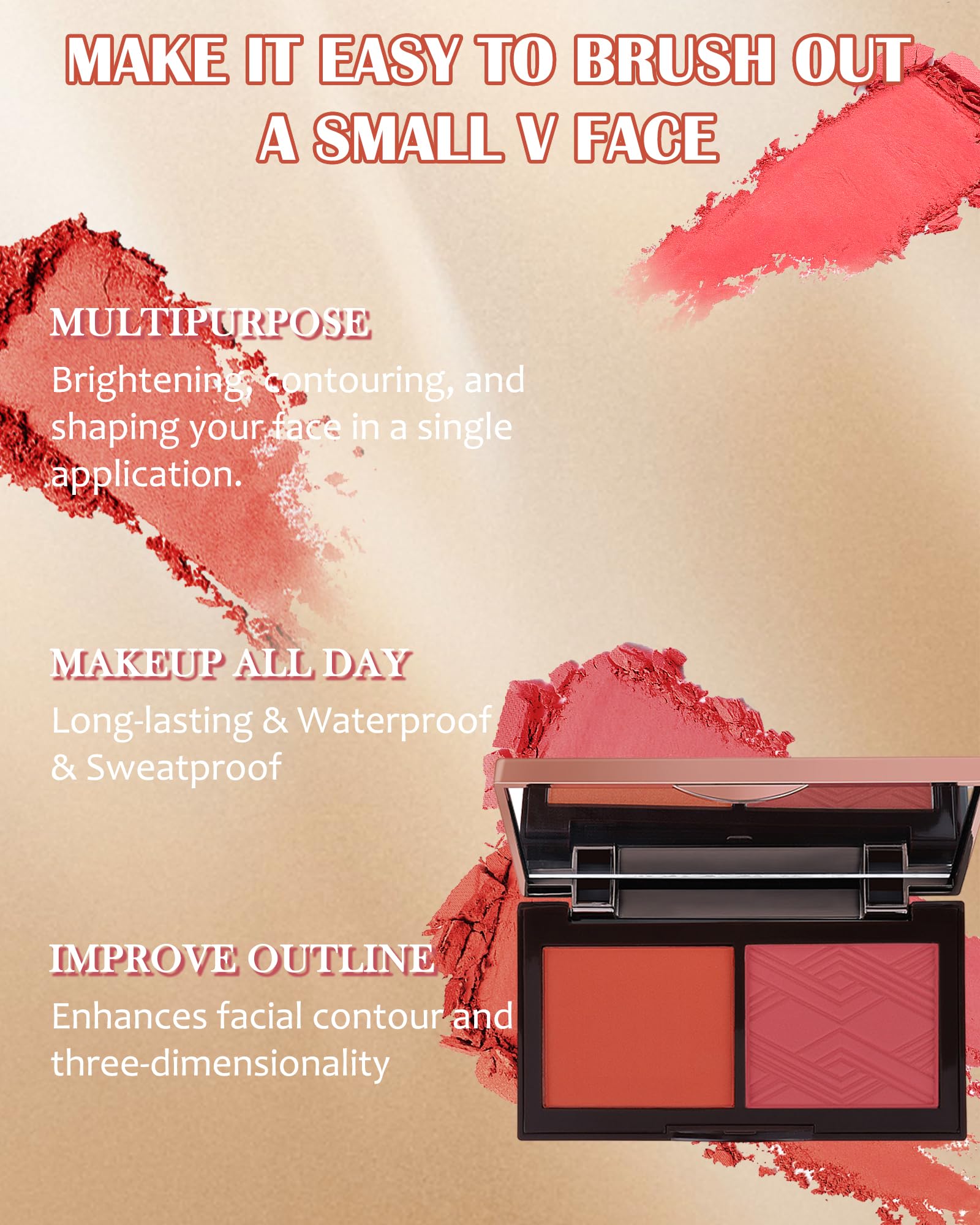 Face Matte Blush Powder Palette-2Colors Buildable Facial Cheek Blusher Pressed Powder Light Luxury Blush Contour Palette for Face,Longlasting Makeup Palette,Women's Day Gift Set for Women Girl-03