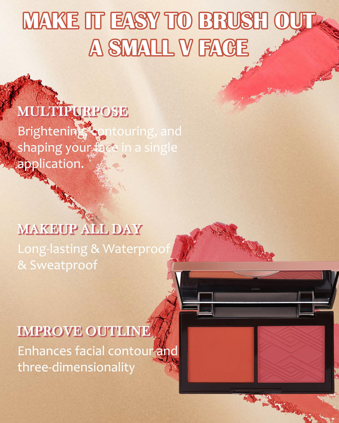 Face Matte Blush Powder Palette-2Colors Buildable Facial Cheek Blusher Pressed Powder Light Luxury Blush Contour Palette for Face,Longlasting Makeup Palette,Women's Day Gift Set for Women Girl-03