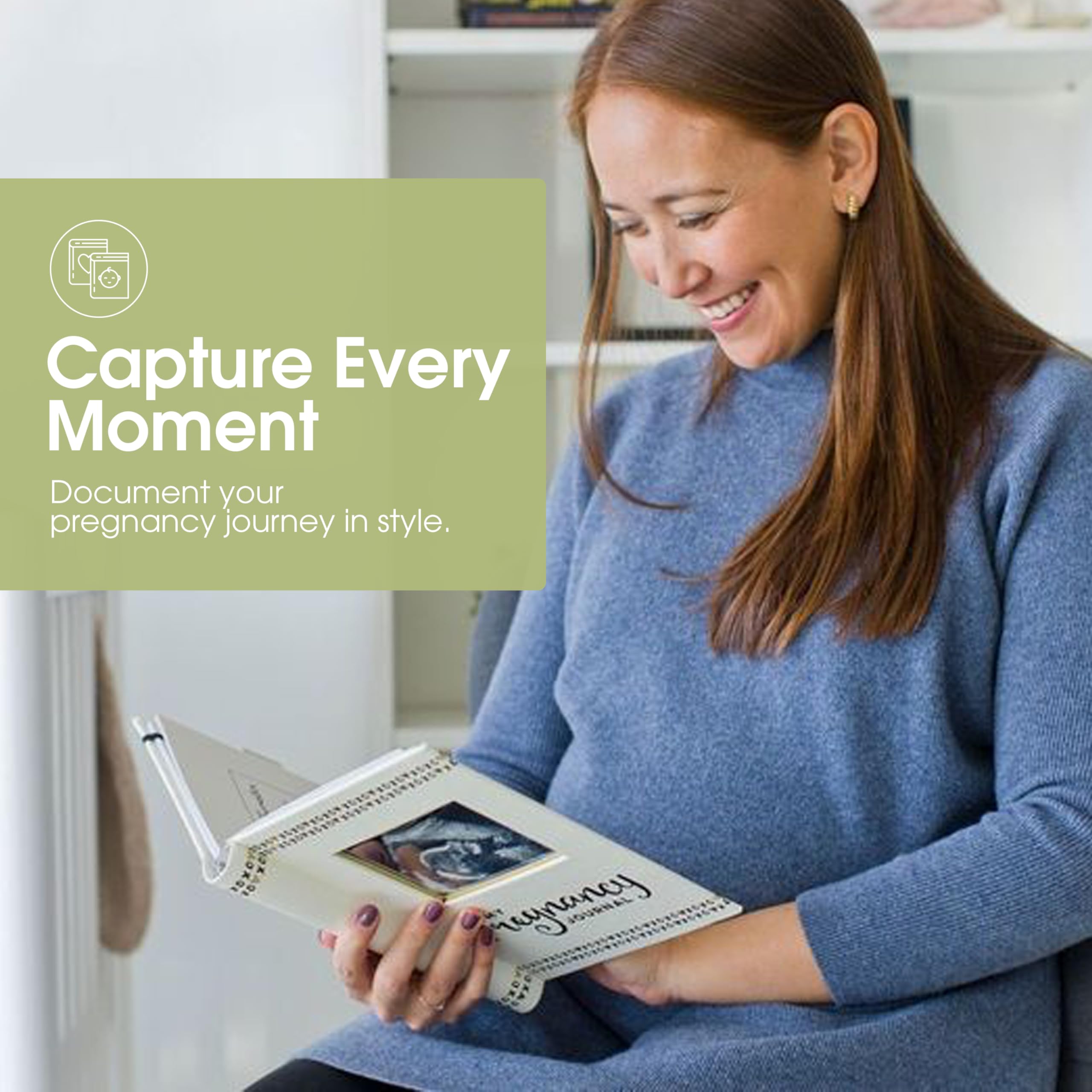 Pearhead My Pregnancy Journal - 74-Page Memory Book and Photo Album, Gender Neutral Planner for Expecting Moms, Includes Milestone Sections and Ultrasound Photo Insert