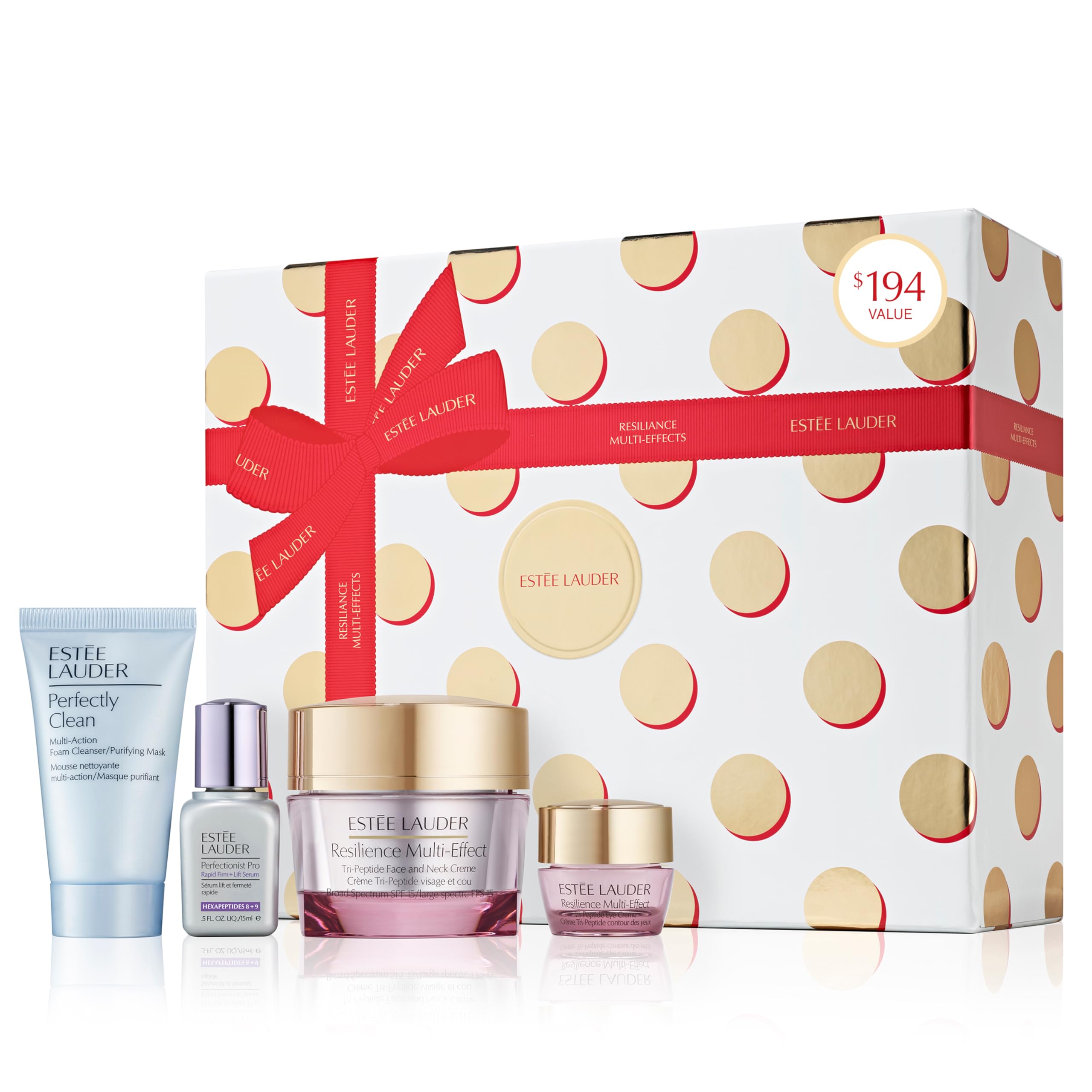 Estée Lauder Resilience Moisturizer Holiday Skincare Gift Set | The Radiance Routine | Includes Full-Size Moisturizer 1.7 Ounce + Cleanser 1 Ounce, Eye Cream 0.17 Ounce, Face Serum 0.5 Fl Oz