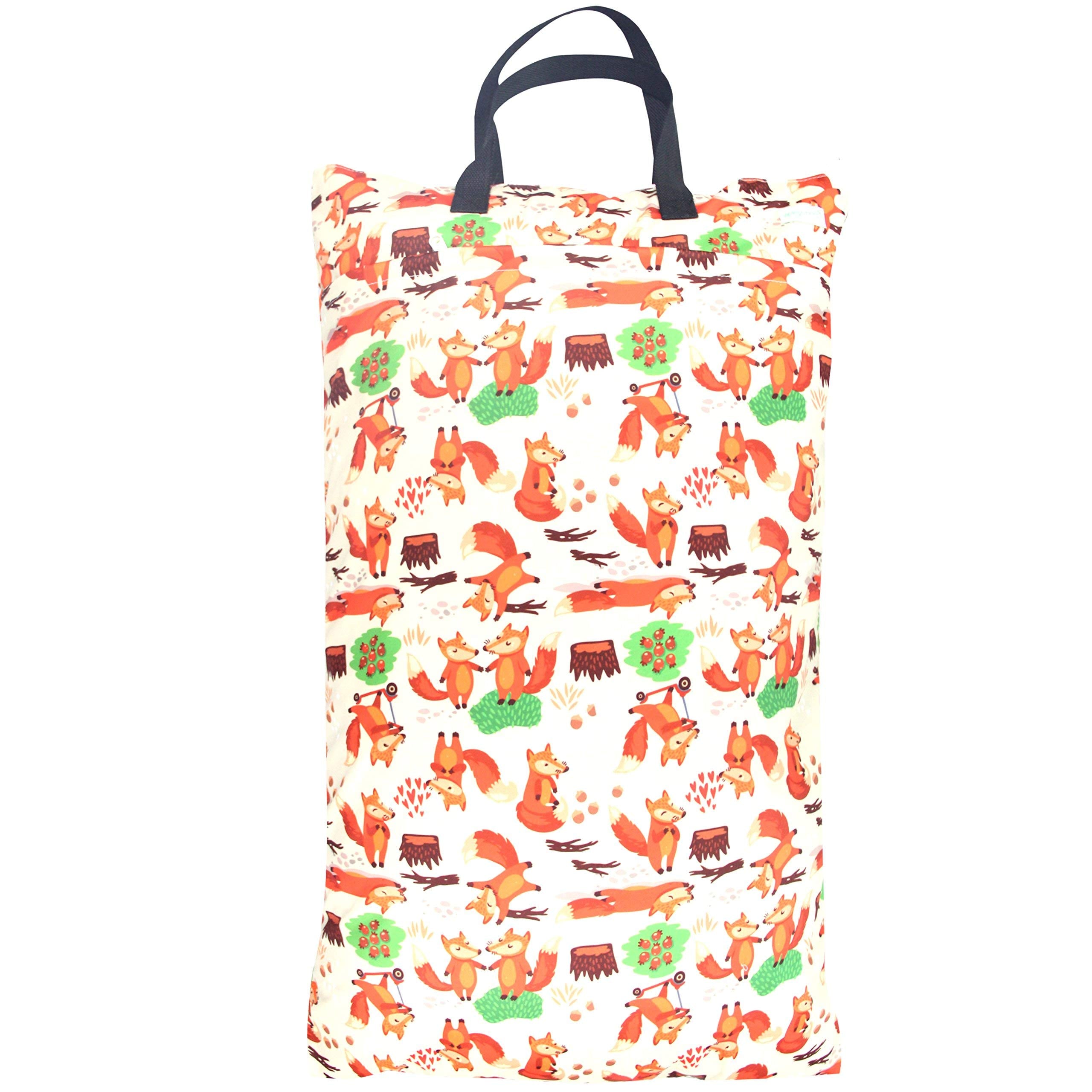 wegreeco Reusable Hanging Wet Dry Cloth Diaper Bag (Orange, Fox)