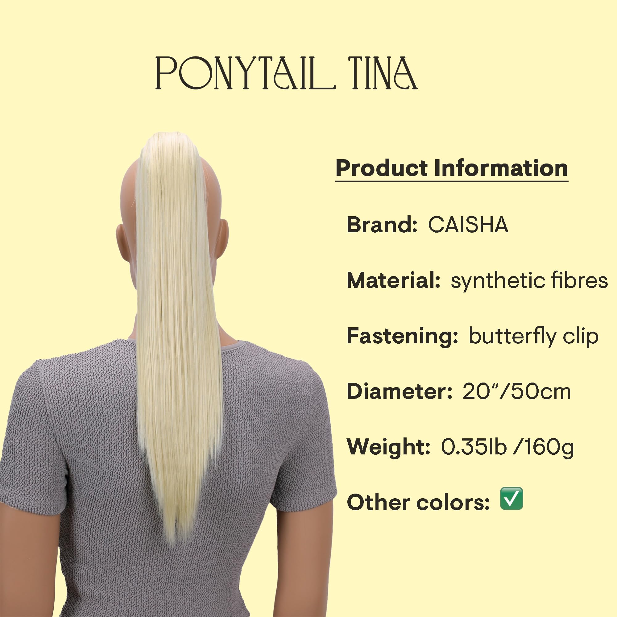 20 (50cm) platinum blond # 613 H71 : PRETTYSHOP 20 Hairpiece Ponytail Clip on Extension Long hair smooth Heat-Resisting H71