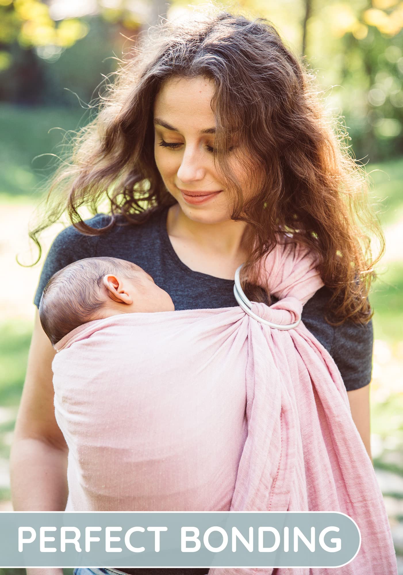 Ring Sling Baby Carrier 100% Cotton Muslin Front and Chest Newborn to Toddler Carrier and Baby Sling (Rose)