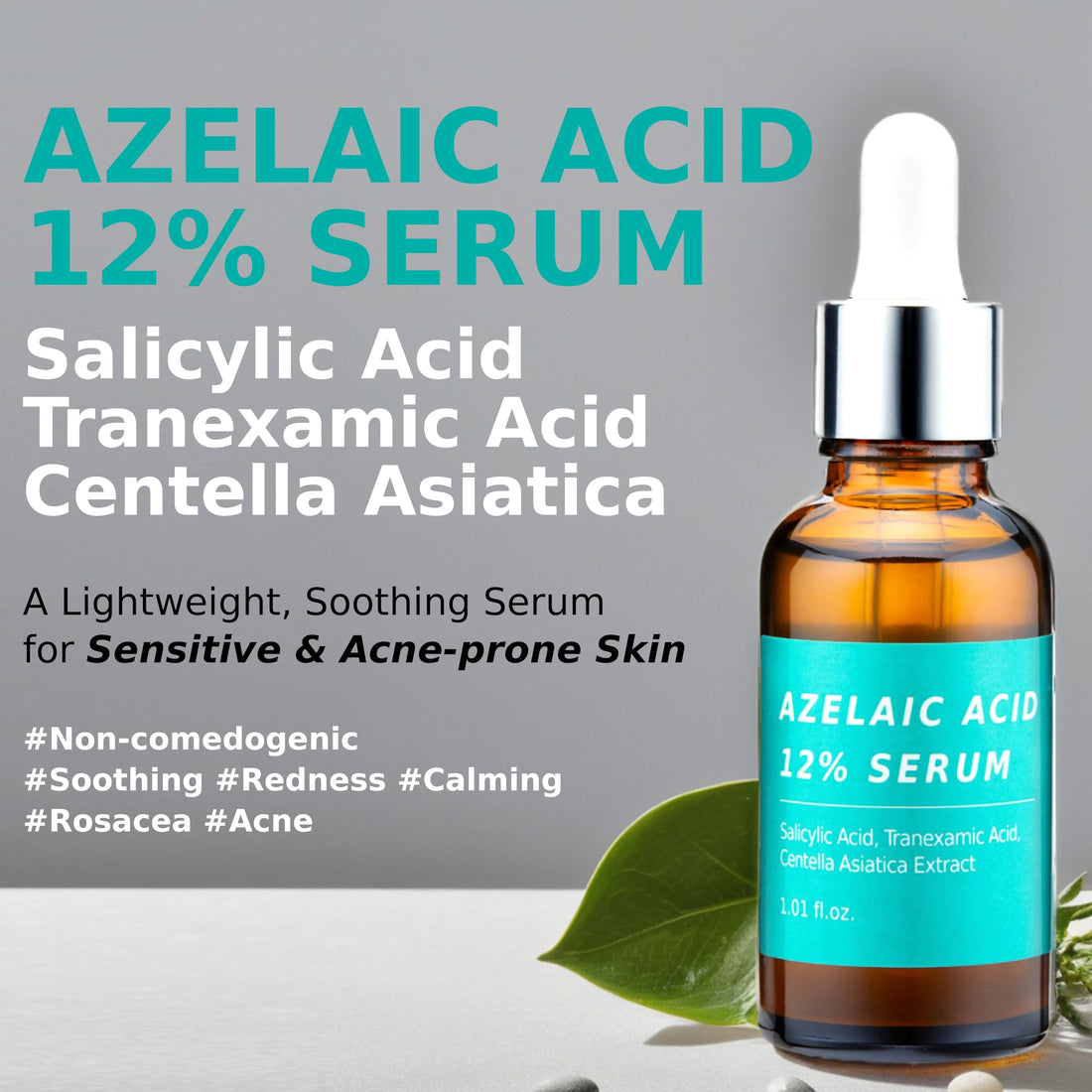 Azelaic Acid 12% Facial Serum w/Niacinamide – Rapid Relief for Rosacea, Reduces Cystic Acne Scars & Pigmentation, Soothes Redness, Pimples, & Blackheads – for Sensitive Skin Korean Skincare