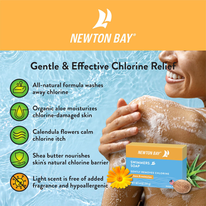 2-Pack Of 4 Ounce Soap Bars: Swimmer'S Soap By Newton Bay - All Natural Aloe Bar Soap To Gently Wash Away Chlorine After Swimming (2-Pack Of 4 Ounce Soap Bars)
