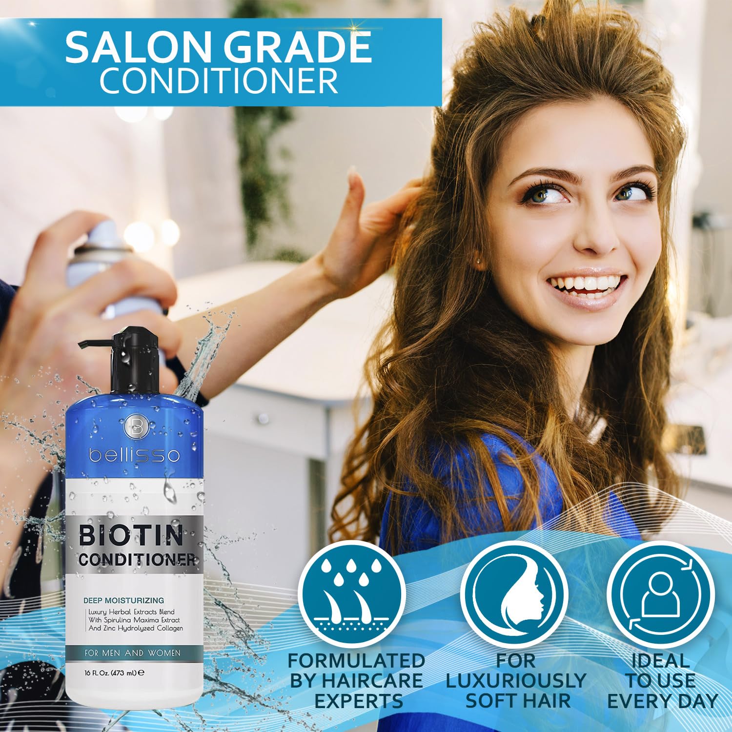 Biotin Conditioner - Sulfate Free Hair Thickening Products for Women and Men - Deep Conditioning Treatment for Dry Damaged Strands - Volumizing Formula Strengthening Curly, Straight and Colored Hair