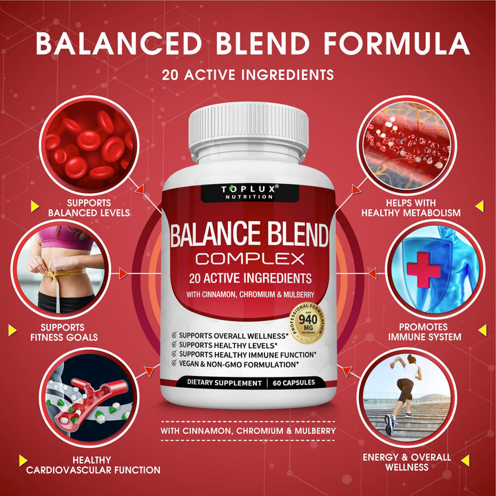 Premium Natural Complex Supplement - Natural 20 Herbs and Vitamins with Cinnamon Non-GMO Vegan, for Men Women, 60 Capsules