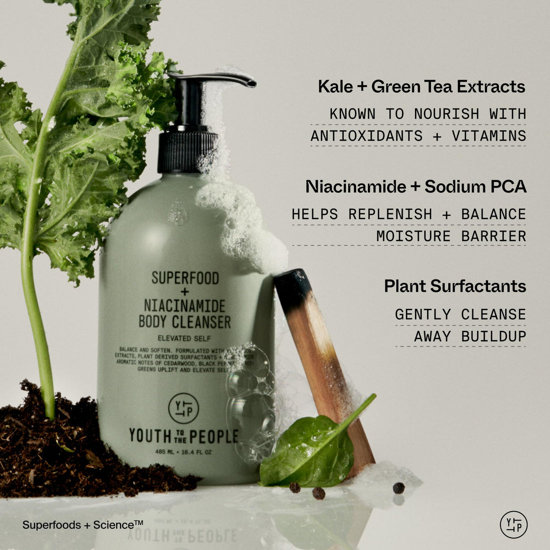 Youth To The People Superfood + Niacinamide Body Wash, Full Size (16.4 fl oz), Kale + Green Tea Cleanser with Nourishing Vitamins + Antioxidants, Improves Skin Texture + Dullness, Scented, Vegan