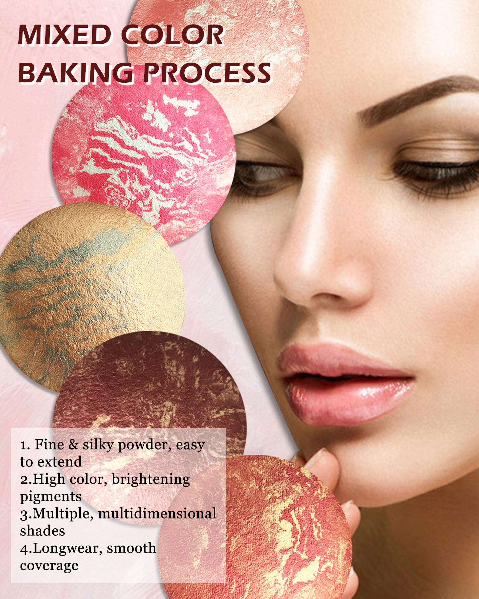 Baked Powder Blush, Glow Marbleized Blush Powder Palette,Lightweight Shimmery face Blush for Cheeks,Eyeshadow & Highlight,Mother's Day Makeup Gift for Women rubores de maquillaje(0.49Ounce)-03