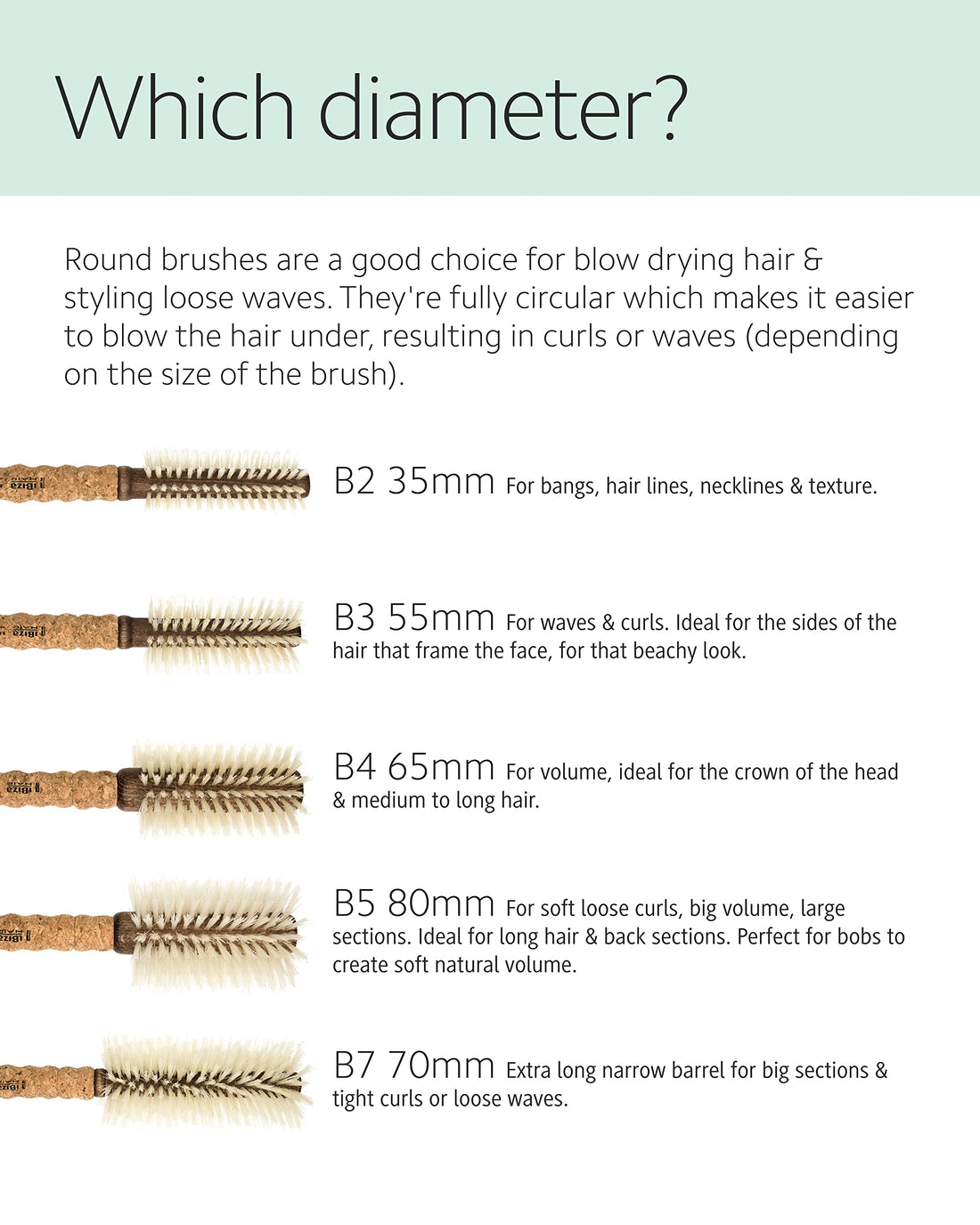 B3 - Round Brush - Medium Extended Cork - 12 Rows - 55 mm (Blonde Bristle)
