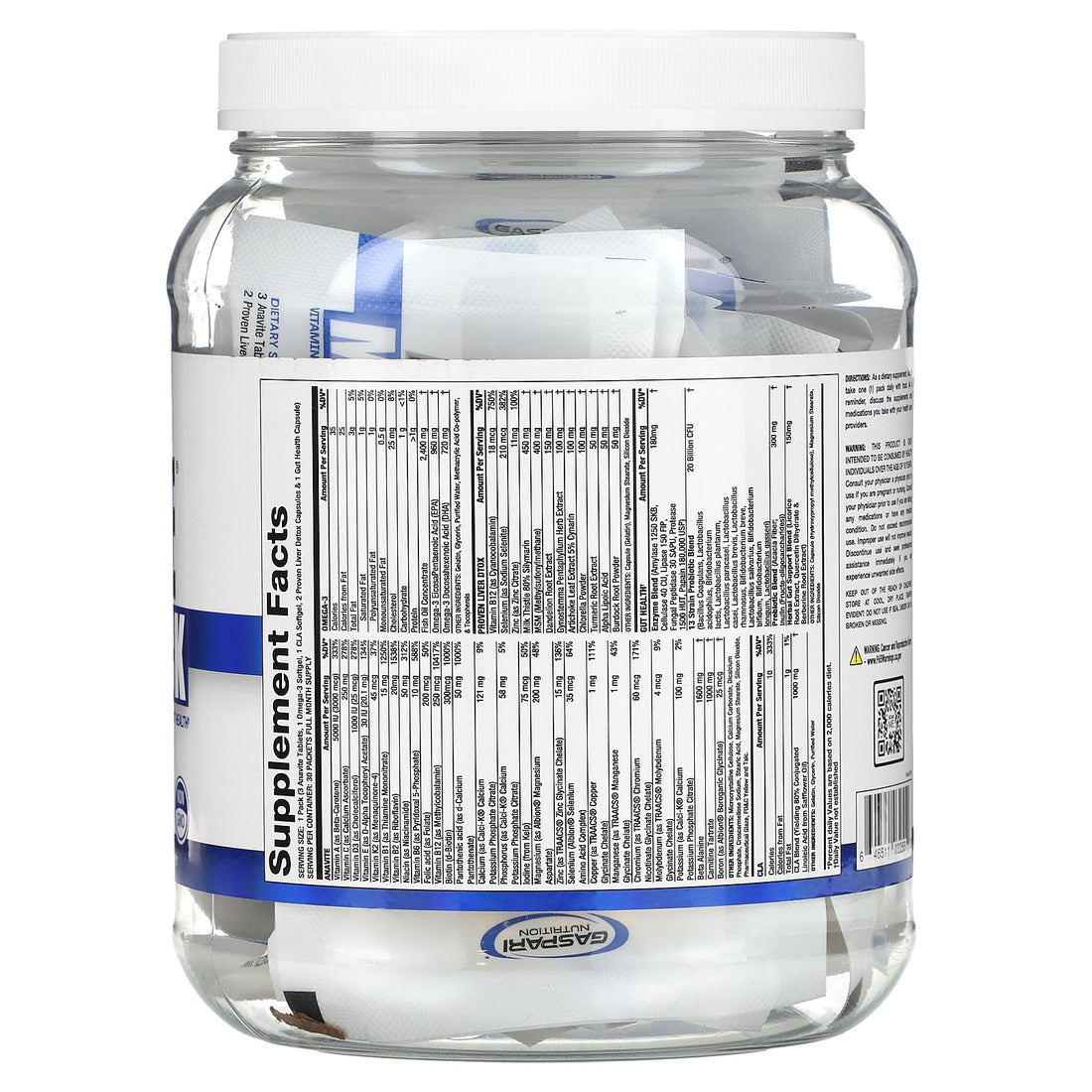 Gaspari Nutrition Anavite, Full Spectrum Multi-Vitamin Packs, Anavite Multivitamins, CLA, Omega 3s, Proven Gut, and Proven Liver Detox, All in 1 (30 Servings, 5 in 1 Multivitamin Pack)