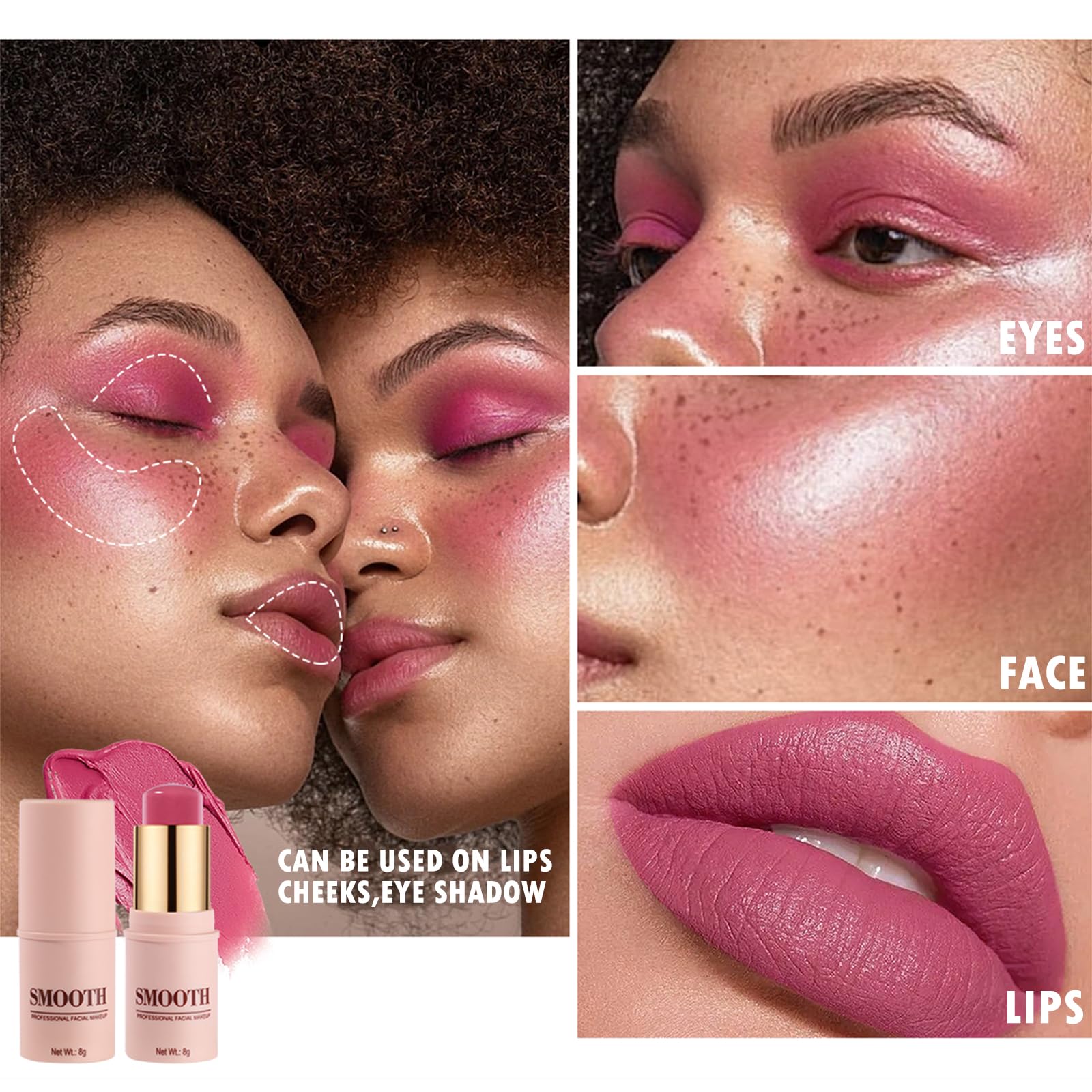 Multi-use Blush Stick, Monochromatic Face Beauty Wand for Cheek, Eyeshadow and Lip, Longwear Waterproof Matte Finish Cream Blush Makeup Stick with Brush for Women, 0.28oz (Hot Red #03)