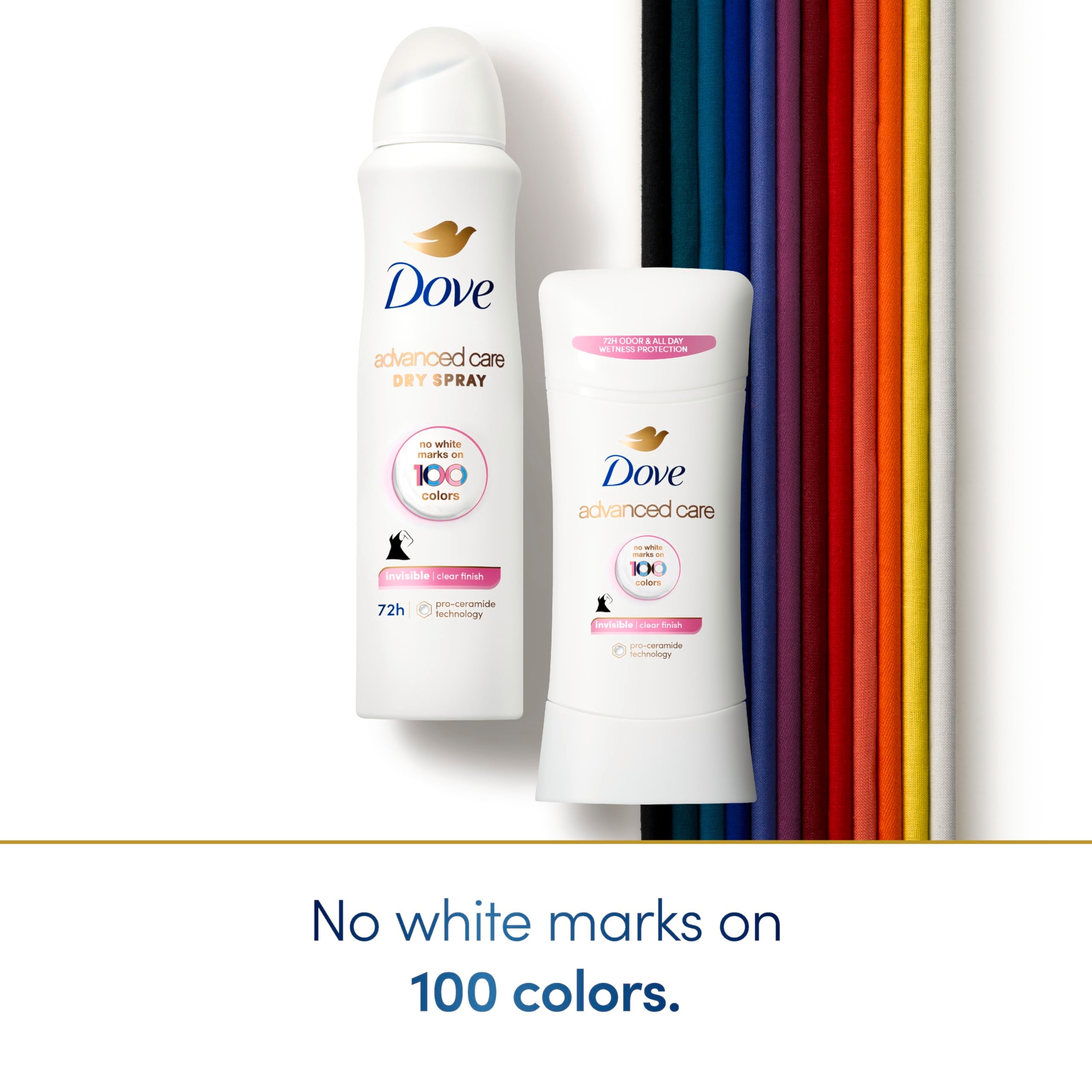 Dove Advanced Care Invisible Antiperspirant Deodorant Stick No White Marks on 100 Colors Clear Finish 48-Hour Sweat and Odor Protecting Deodorant for Women 2.6 oz