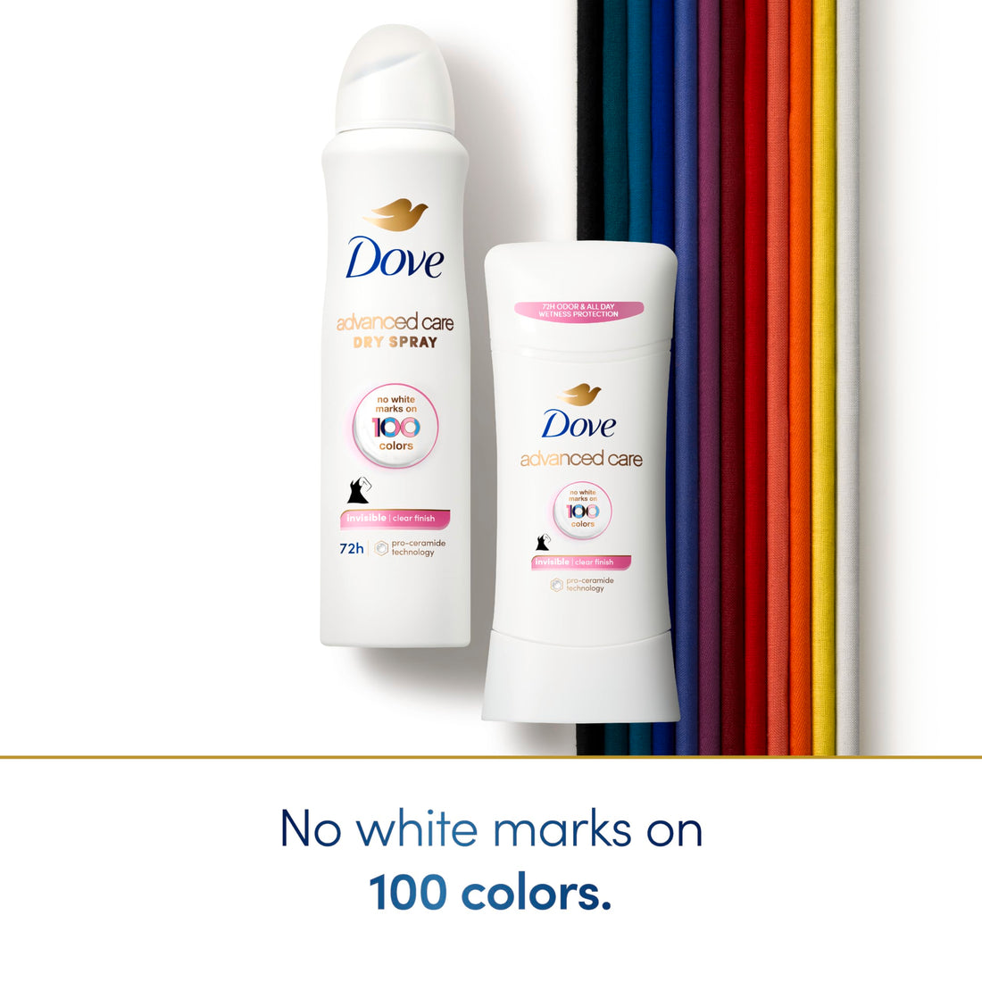 Dove Advanced Care Invisible Antiperspirant Deodorant Stick No White Marks on 100 Colors Clear Finish 48-Hour Sweat and Odor Protecting Deodorant for Women 2.6 oz