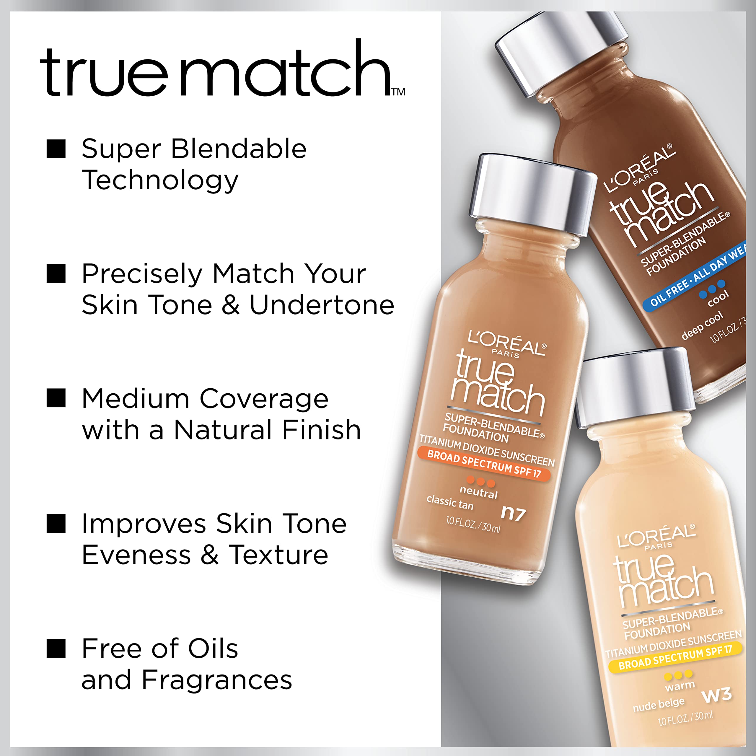 L’Oréal Paris Makeup True Match Super-Blendable Liquid Foundation, Nut Brown C7, 1 Fl Oz,1 Count