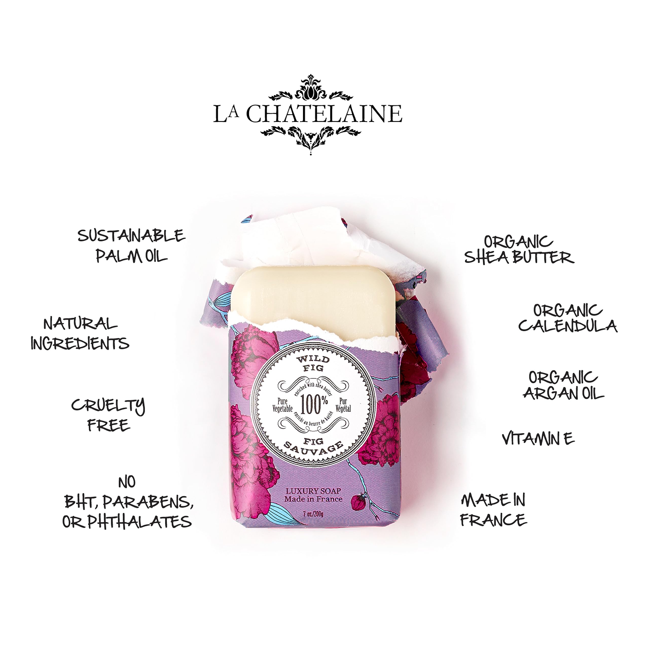La Chatelaine Luxury Bar Soap | Natural Shea Formula | 7 oz (Gardenia, 7 oz)