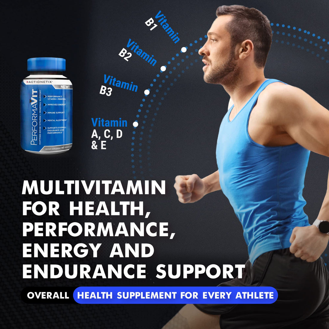 Actionetix - PerformaVit, Athlete Multivitamin For Men & Women, Mens Multivitamins & Minerals, Mens One A Day Multivitamins for Health, Endurance, Immune & Performance, Men’s Multivitamin, 60 Capsules