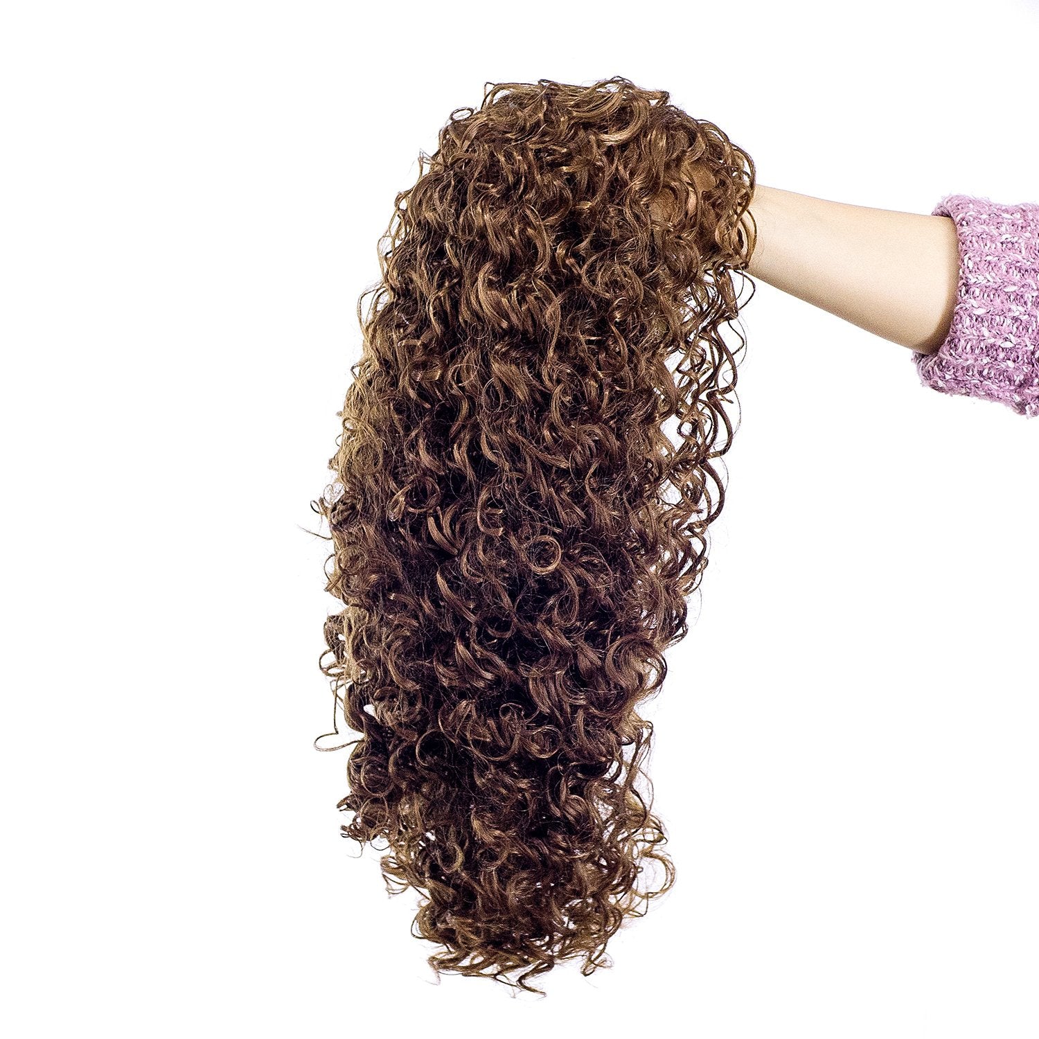 SWACC 20-Inch Long Big Bouffant Curly Wigs for Women Synthetic Heat Resistant Fiber Hair Pieces with Wig Cap (Light Dirty Brown-12#)