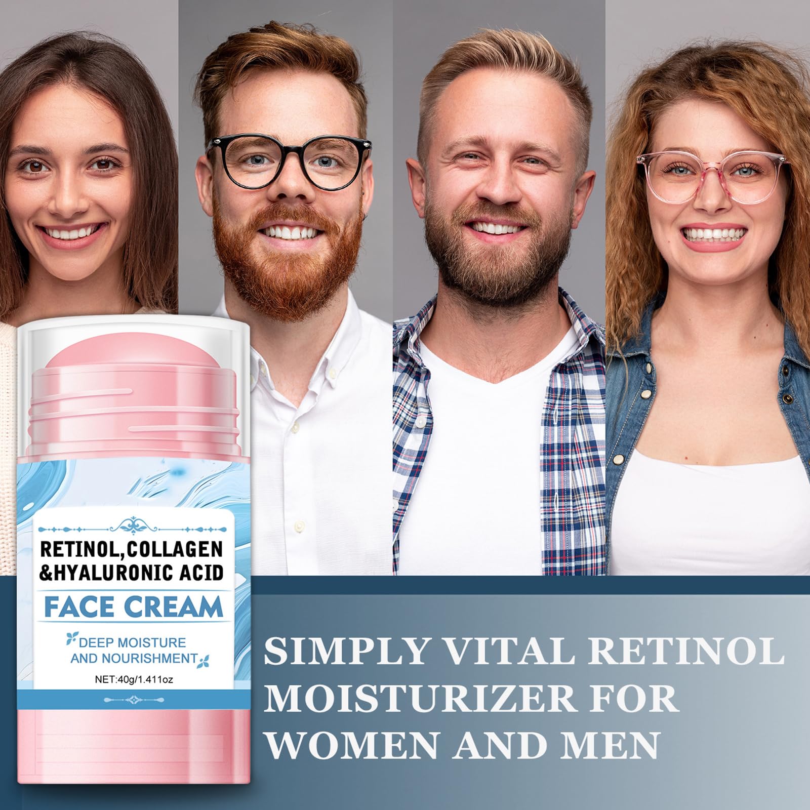 Face Balm Stick, Retinol Collagen Hydrating Moisturizer Stick with Hyaluronic Acid Face Cream for Women and Men Reduces Wrinkles & Enhances Elasticity Softer Smoother Skin,1.41 Oz