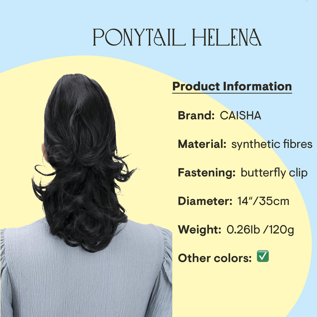 PRETTYSHOP 14 Hair Piece Pony Tail Clip On Extension Voluminous Wavy Heat-Resisting Natural black # 2 H130