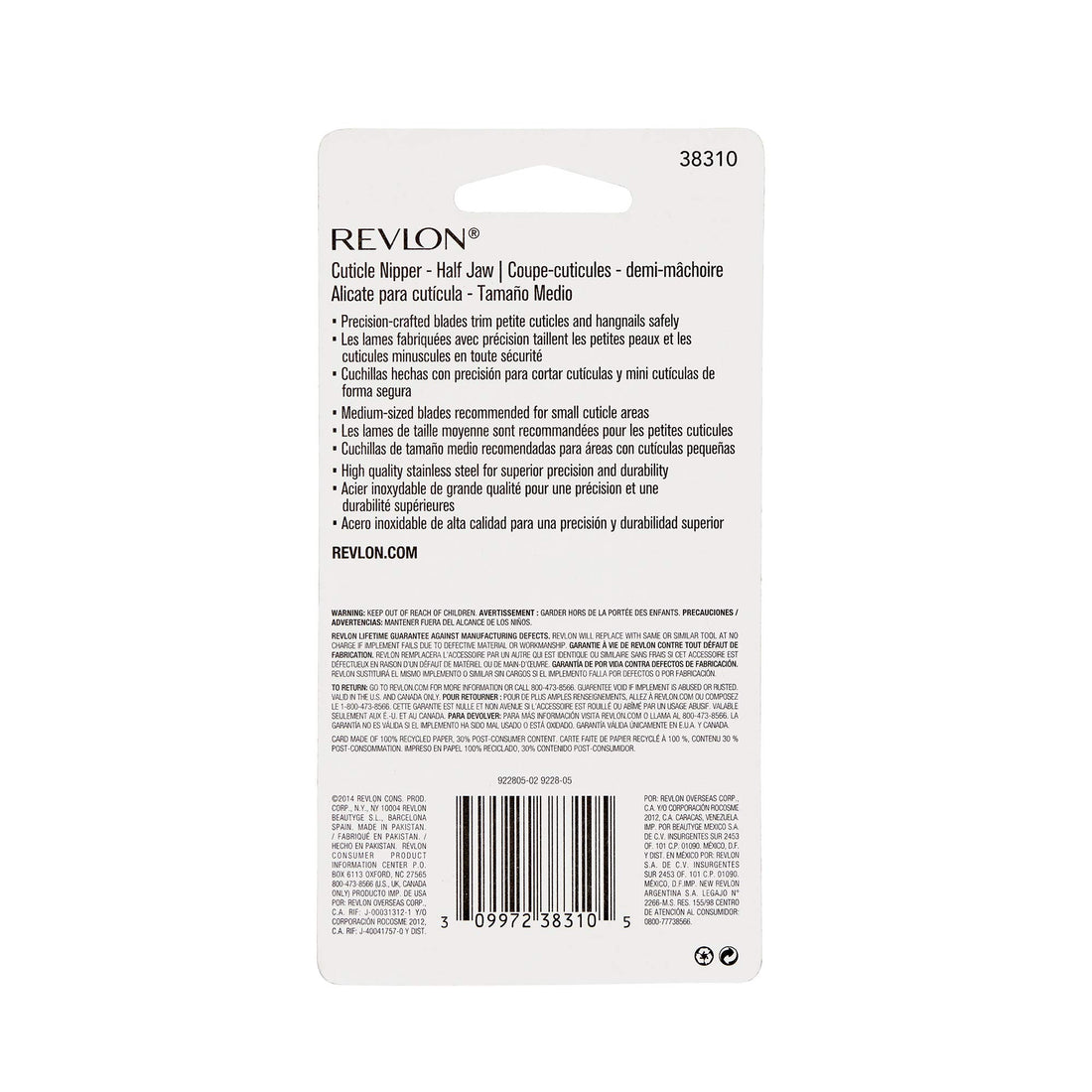 Revlon Half Jaw Cuticle Nipper, Manicure Tool for Nail Care, Hangnail Clipper, For More Precise Trims, Non-Slip Grip, Stainless Steel, 1 Count